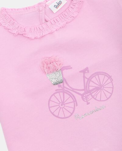 T-shirt con stampa e bordi arricciati in cotone elasticizzato neonata detail 1