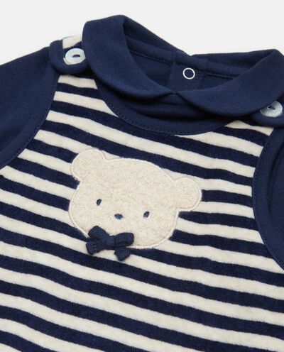 Tutina a righe con orsetto per neonato in misto cotone detail 1