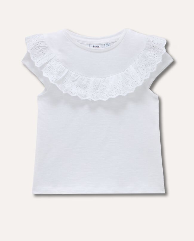 T-shirt in puro cotone con rouches in sangallo bambina carousel 0