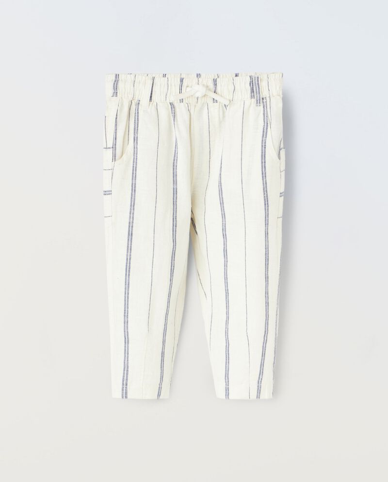 Pantaloni rigati in misto lino neonato cover