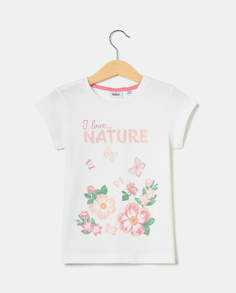 T-shirt in puro cotone con lettering e stampa bambina single tile 0 