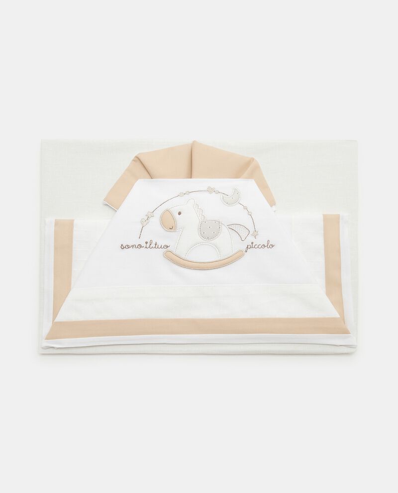 Corredino lenzuola e federa con ricamo per neonato in puro cotone single tile 1 