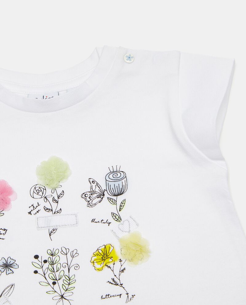 T-shirt in cotone elasticizzato con stampa e applicazioni neonata single tile 1 