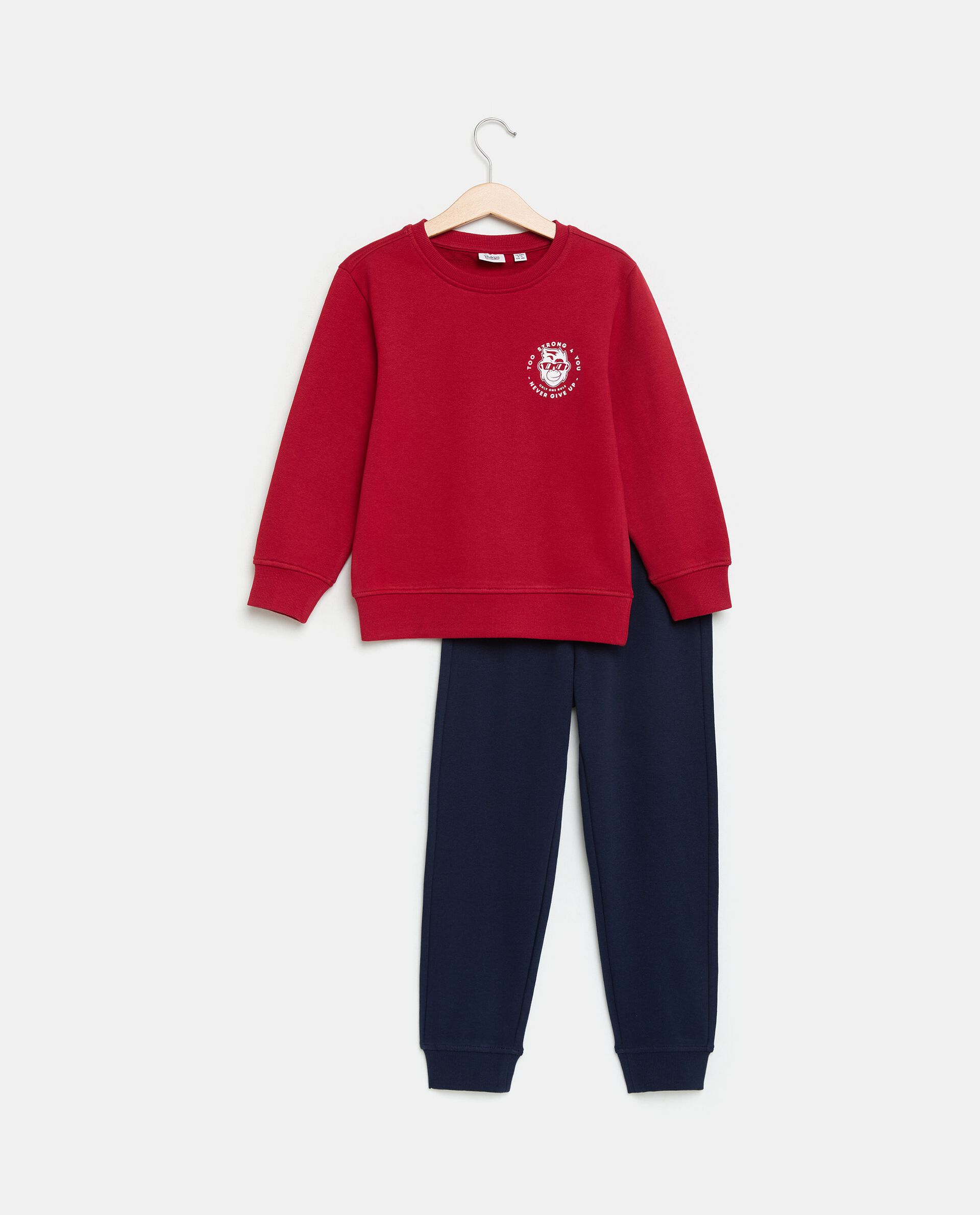 Set jogging felpa e pantalone bicolore in puro cotone bambino