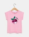 T-shirt con stampa ciliegia e paillettes in puro cotone bambina