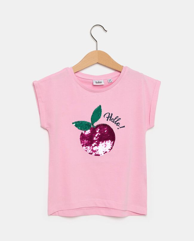 T-shirt con stampa ciliegia e paillettes in puro cotone bambina carousel 0