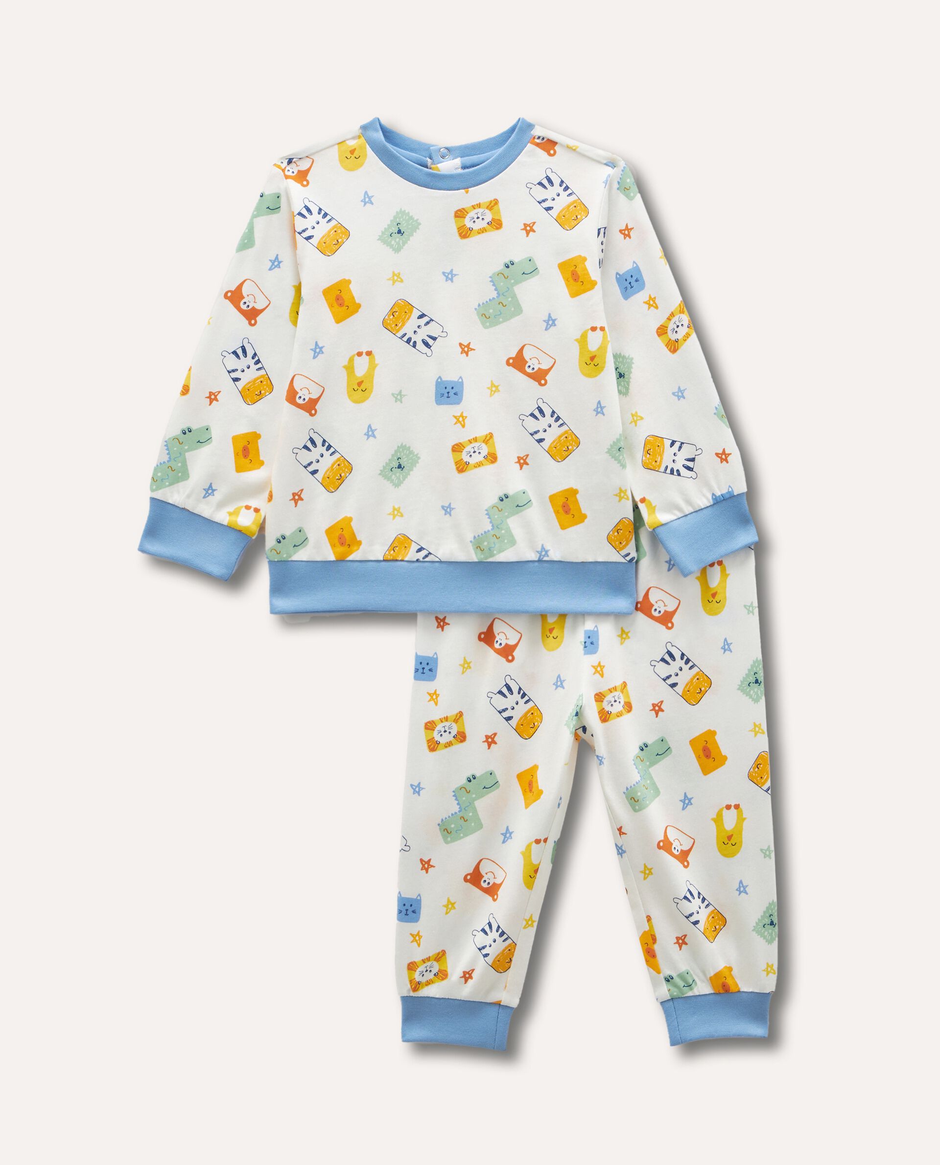Set pigiama lungo in puro cotone stampato neonato