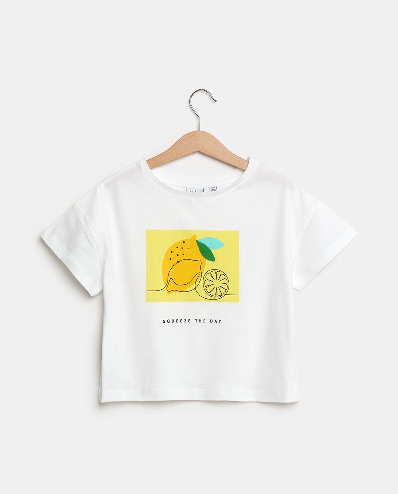 T-shirt corta in puro cotone con stampa ragazza single tile 0 cotone