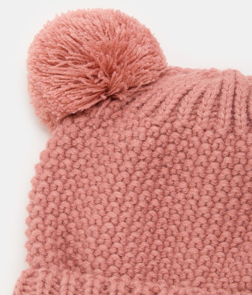 Berretto in tricot con applicazione pompons neonata double 2 cotone
