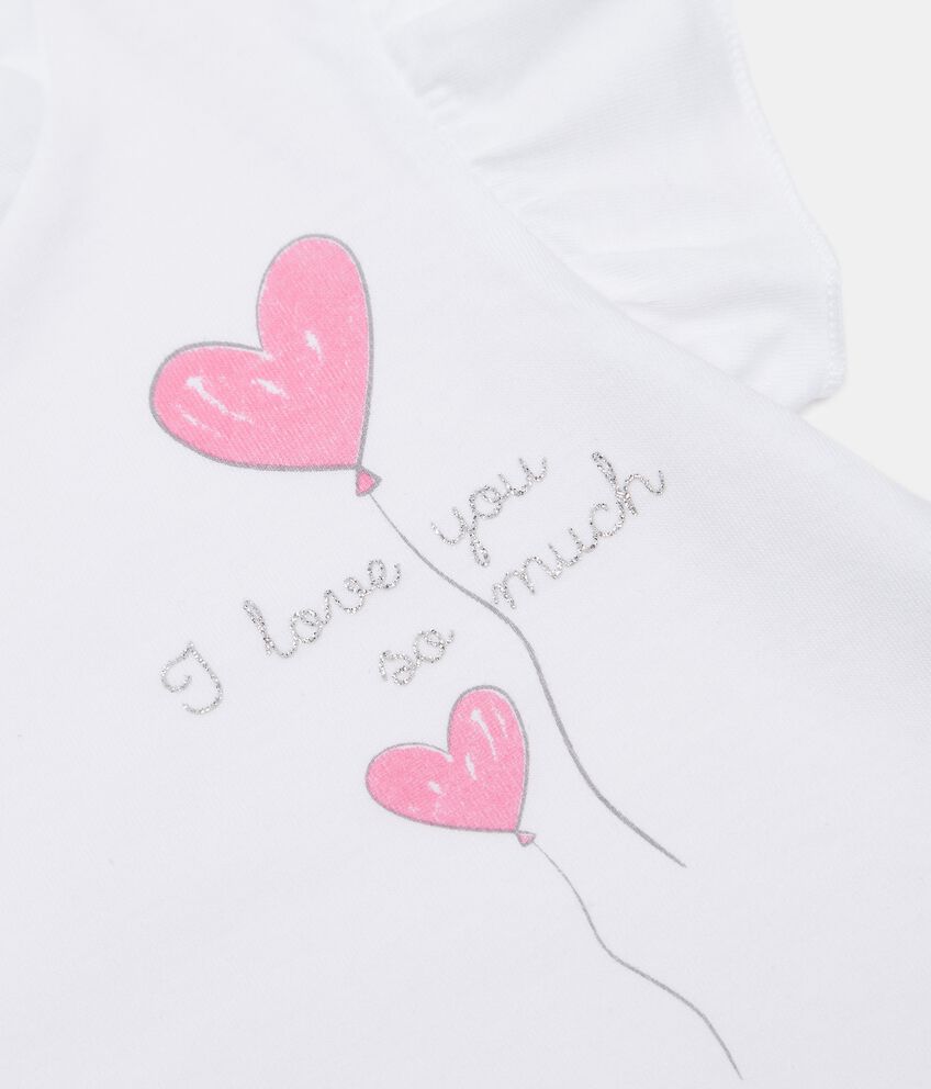 T-shirt in puro cotone con rouches e stampa glitter neonata double 2 