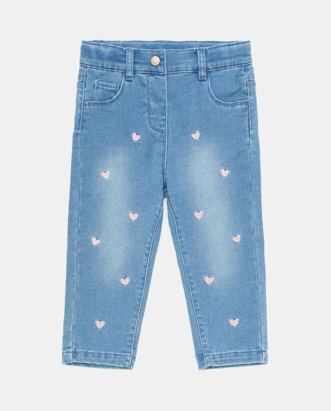 Jeans con ricami in cotone elasticizzato neonata carousel 0
