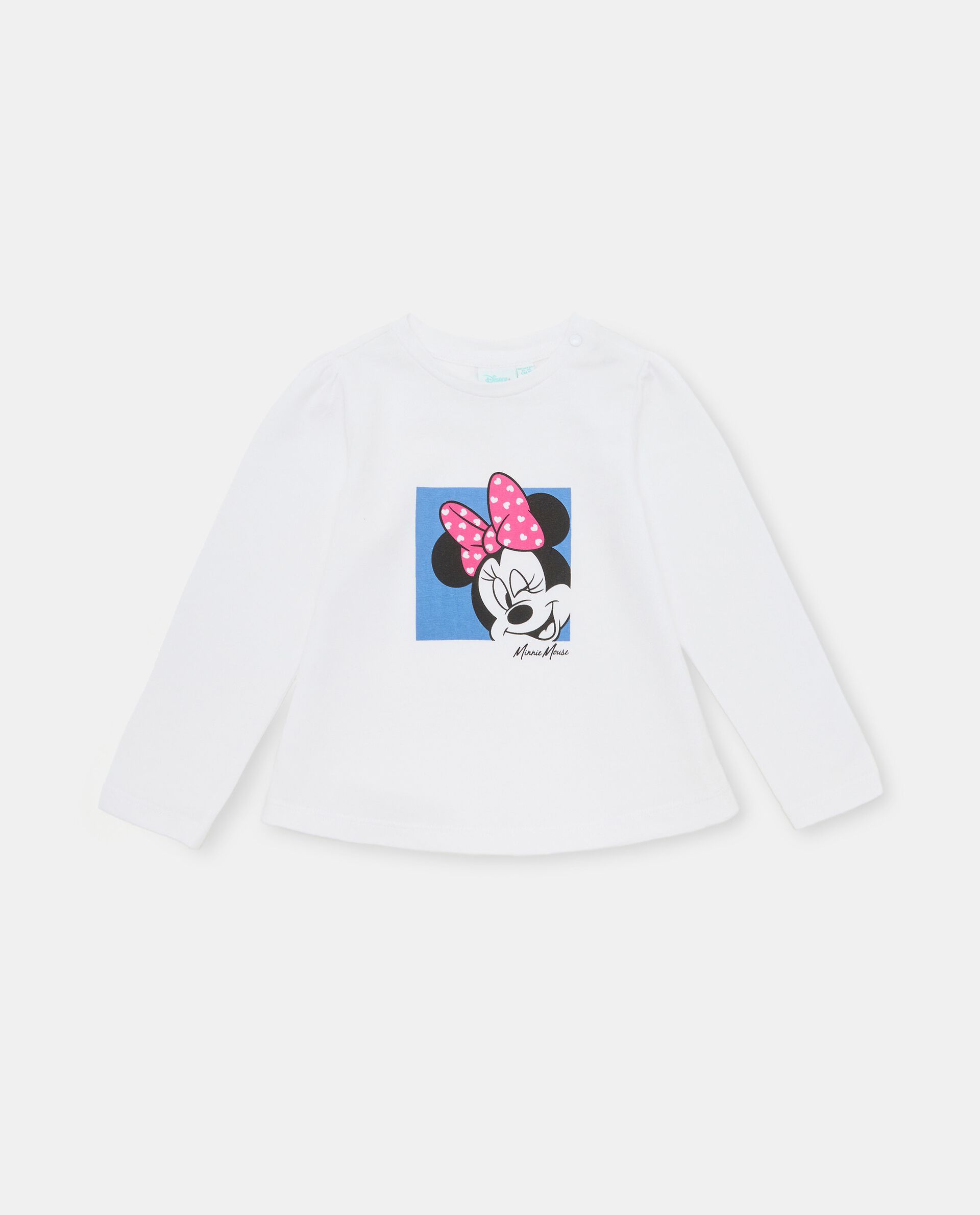 Maglietta con stampa Minnie in cotone elasticizzato neonata