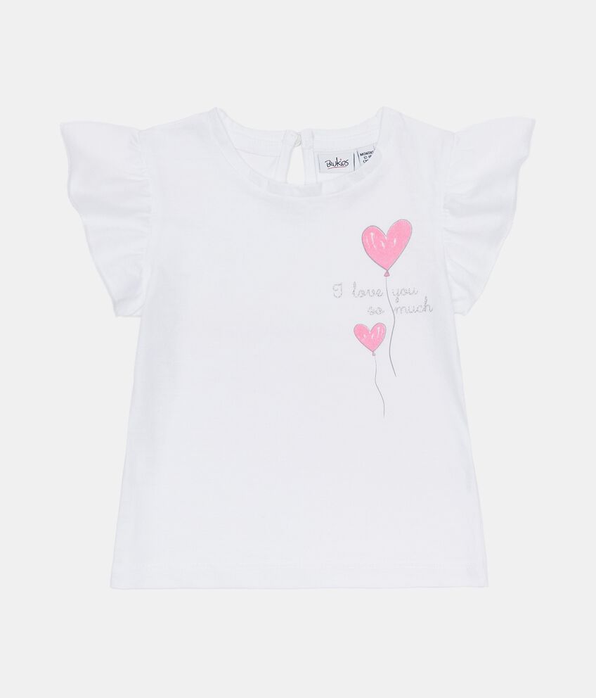 T-shirt in puro cotone con rouches e stampa glitter neonata double 1 