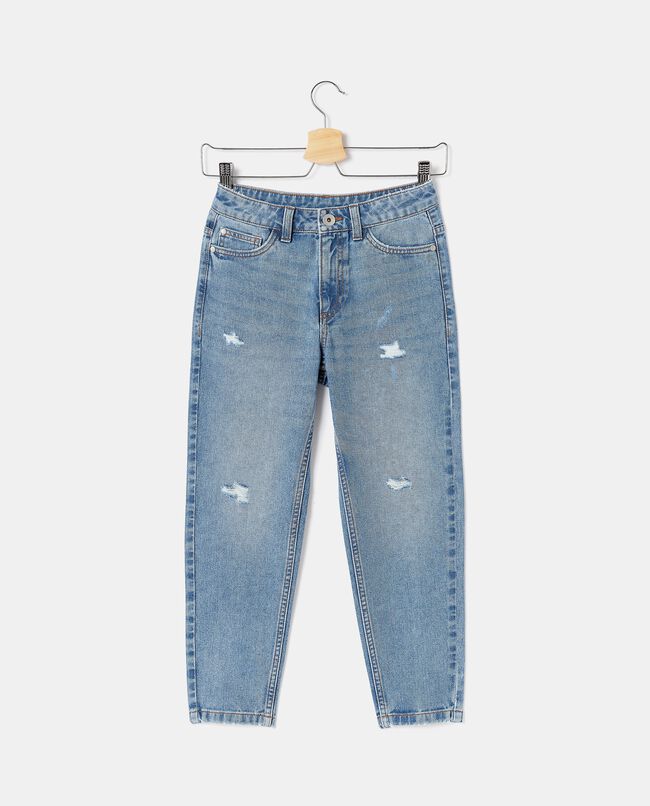 Jeans mom fit con strappi in puro cotone ragazza carousel 0
