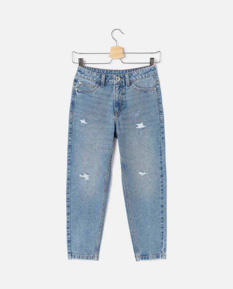 Jeans mom fit con strappi in puro cotone ragazza single tile 0 