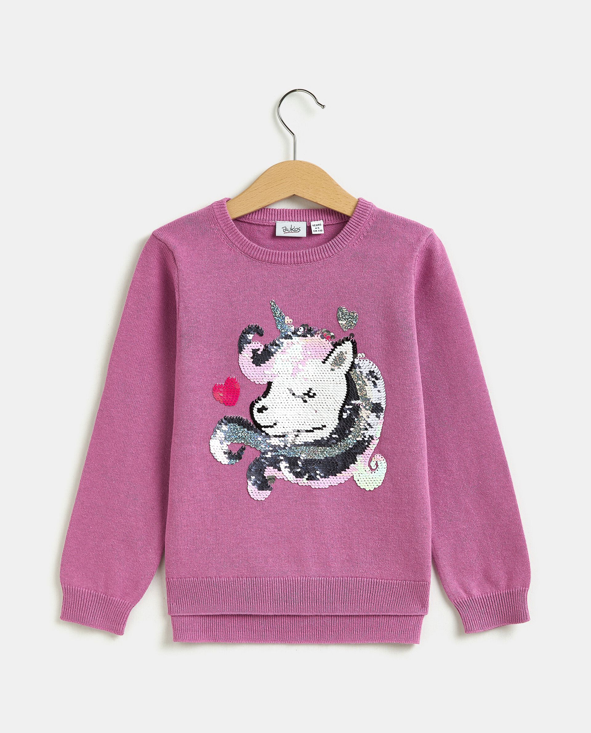 Pullover tricot in puro cotone con paillettes e bambina