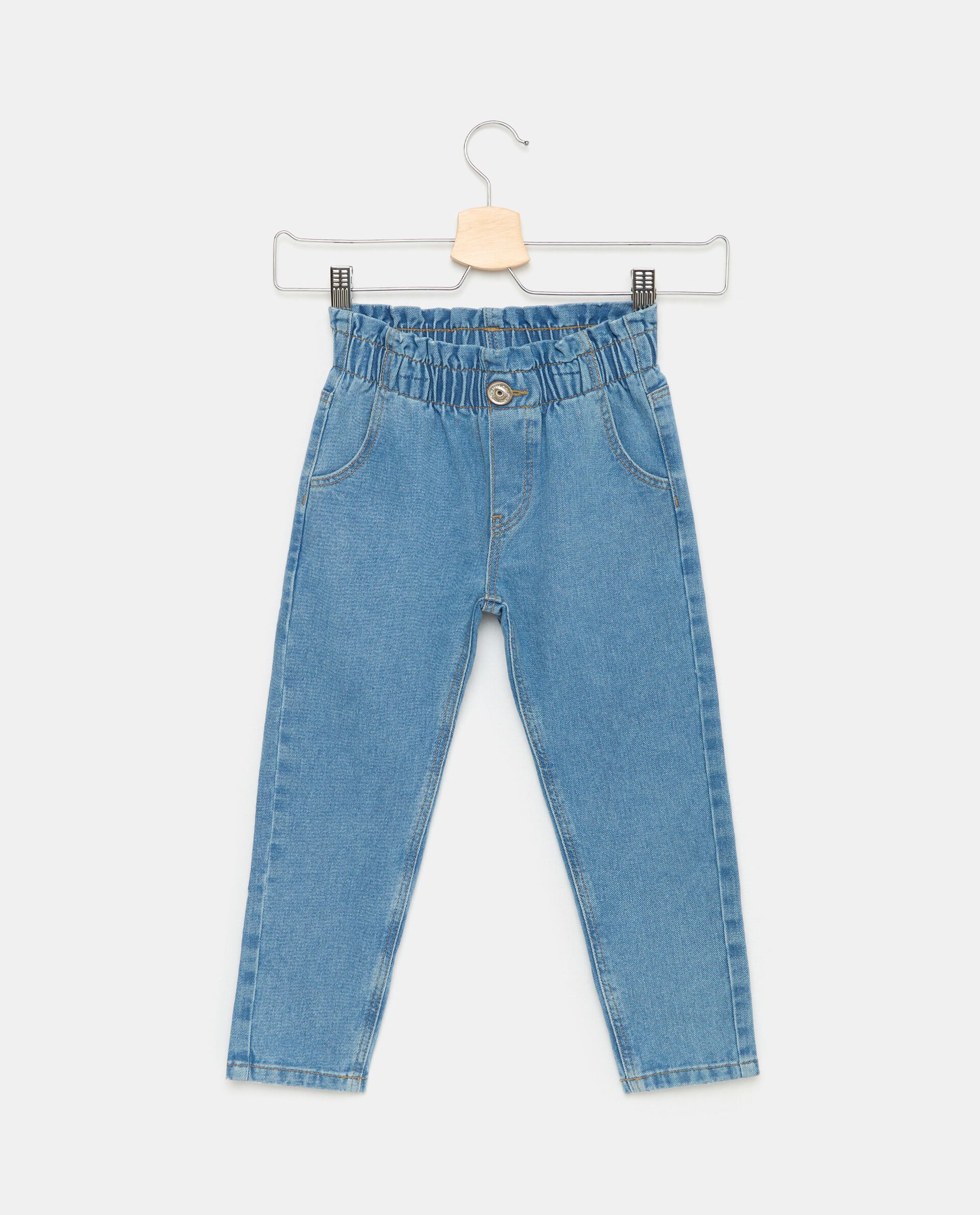 Jeans con vita paperbag in puro cotone bambina