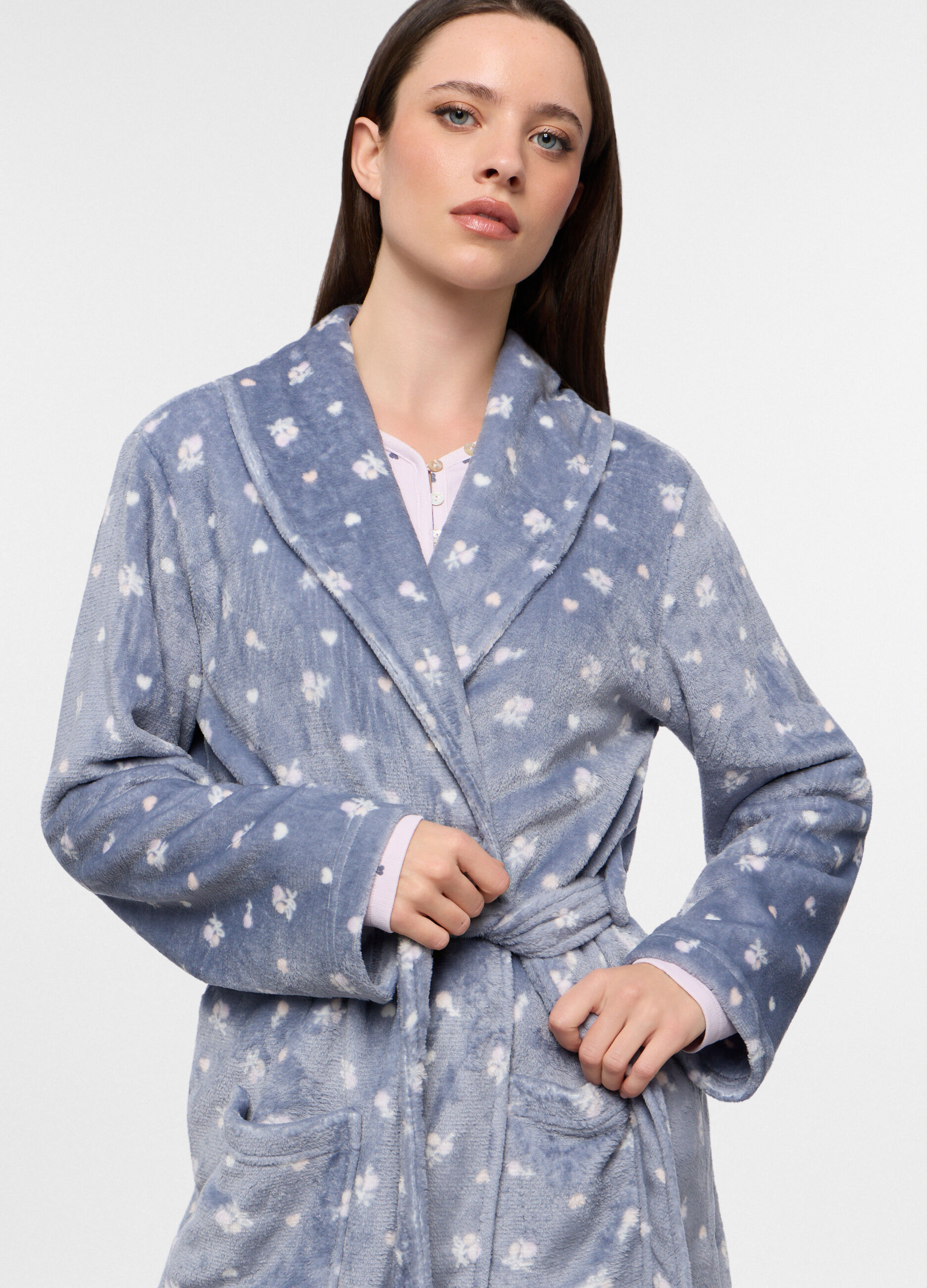 Vestaglia in coral fleece con stampa donna_2