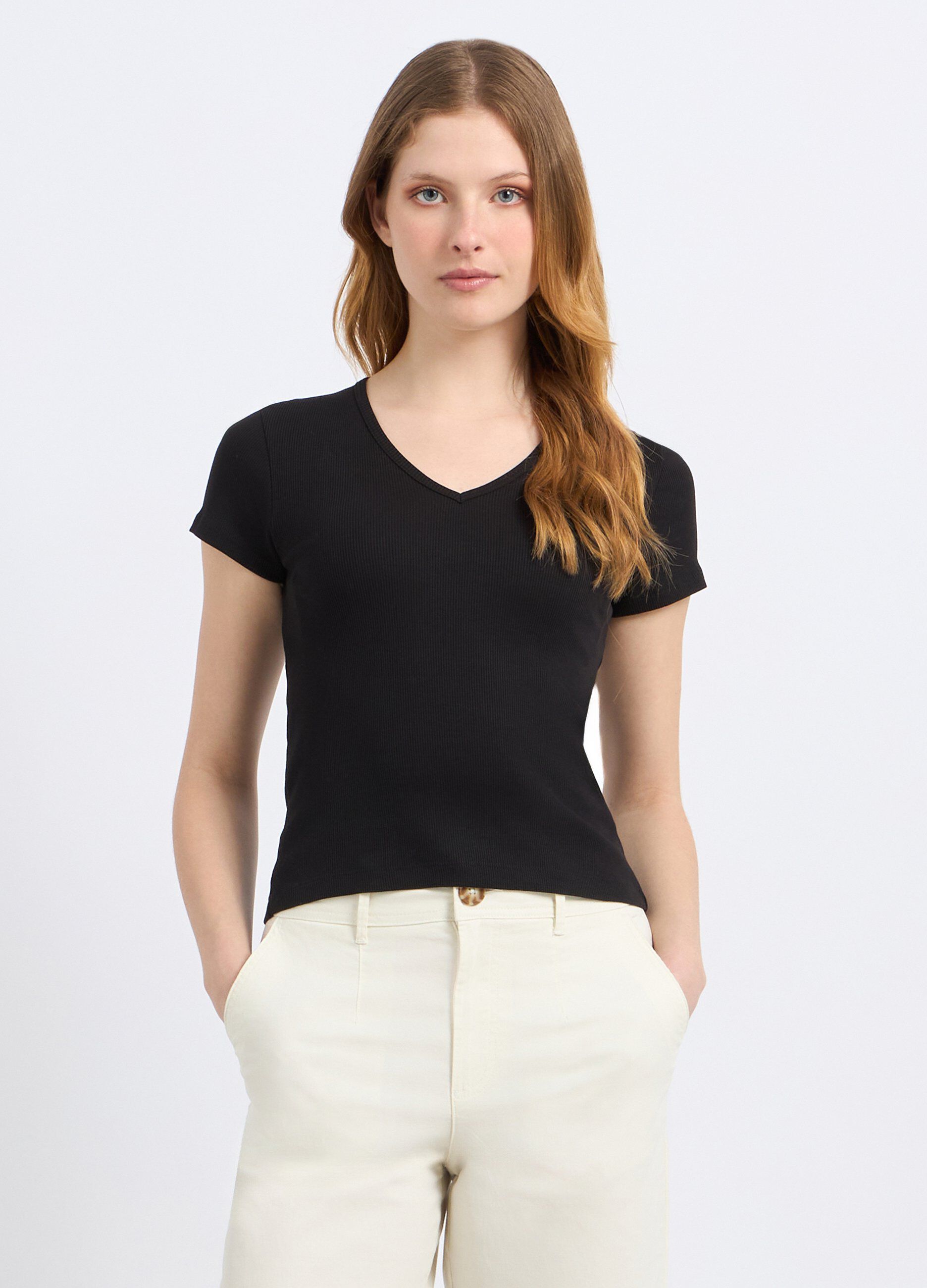 T-shirt in costina di puro cotone donna_0