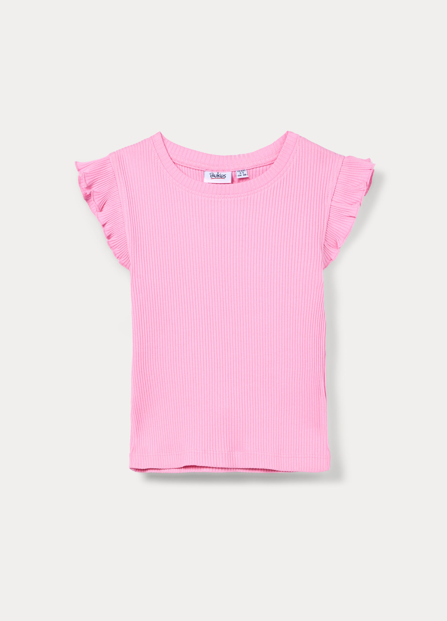 T-shirt girocollo in costina di cotone stretch bambina_0