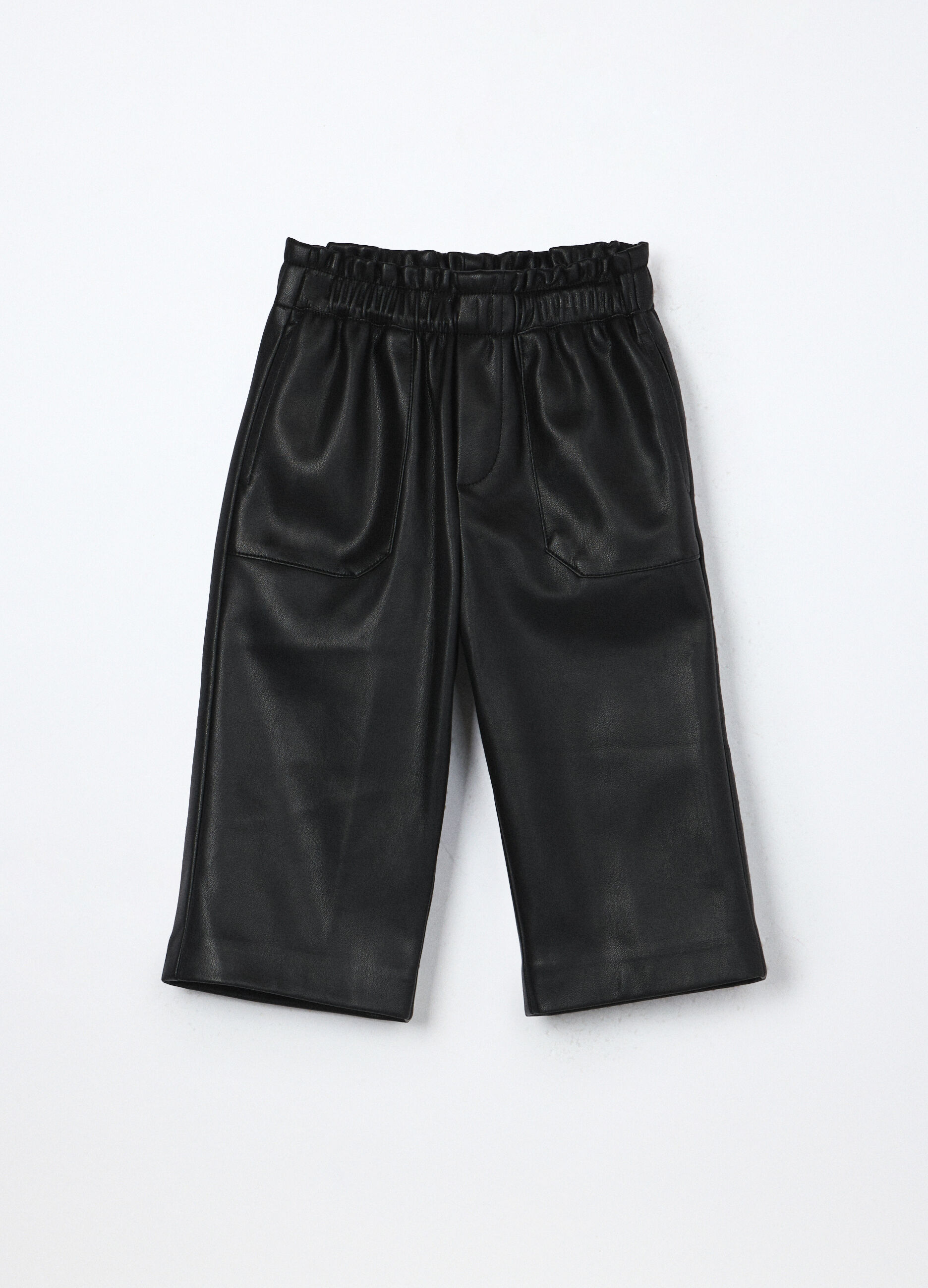 Pantaloni wide leg in eco pelle neonata_0
