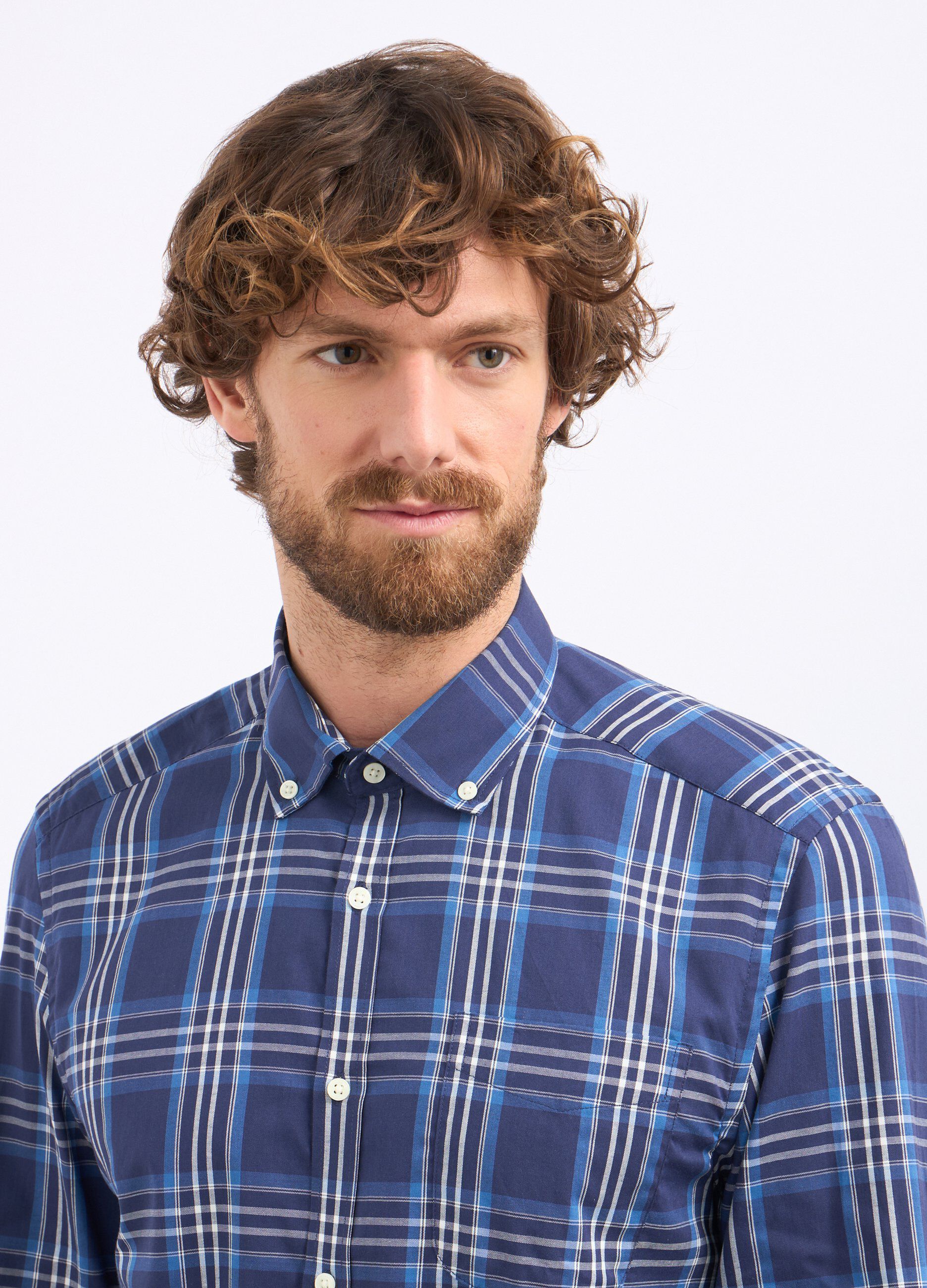 Camicia a quadri in misto cotone uomo_2