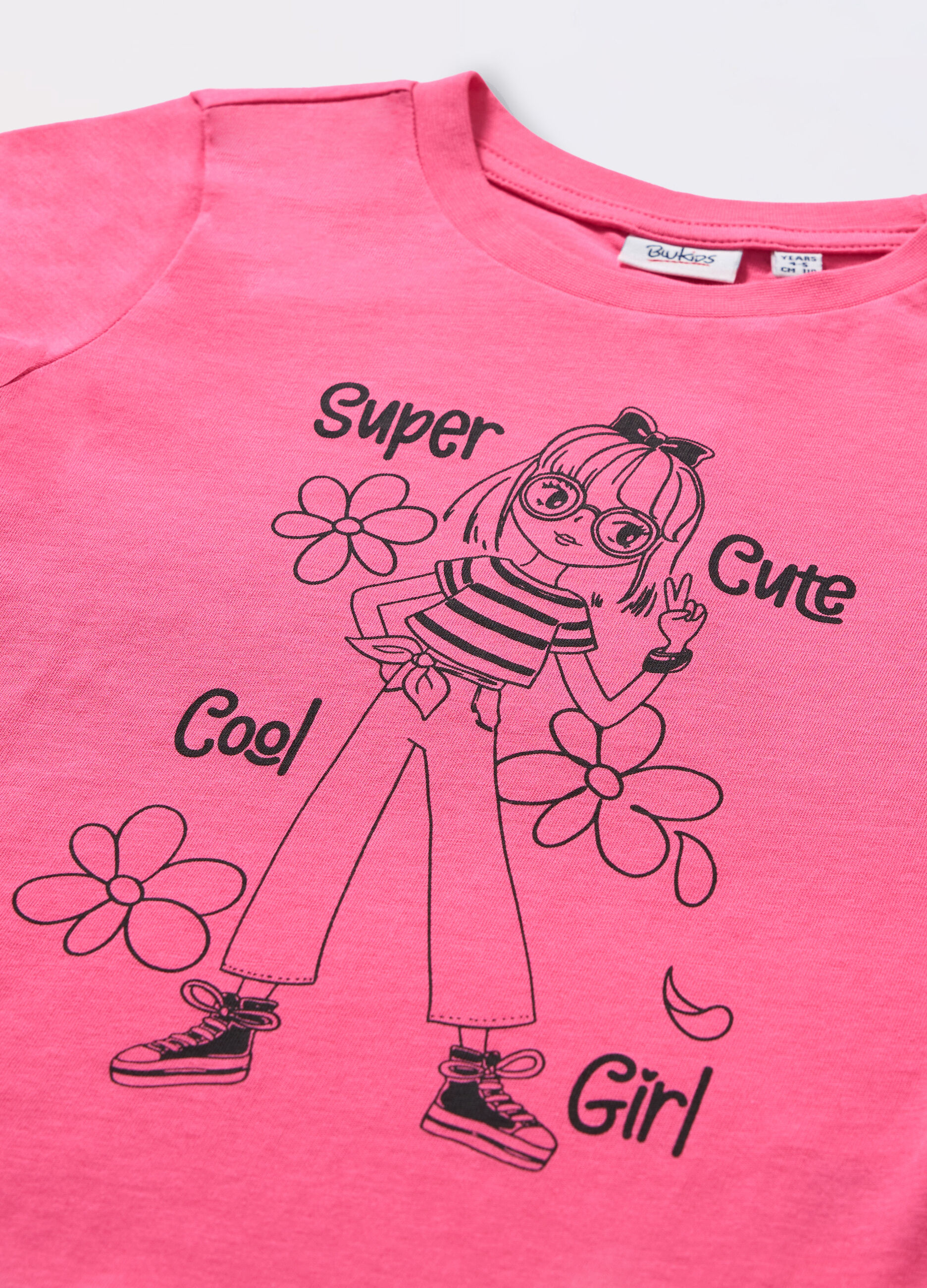 T-shirt a maniche lunghe in puro cotone con stampa bambina_1