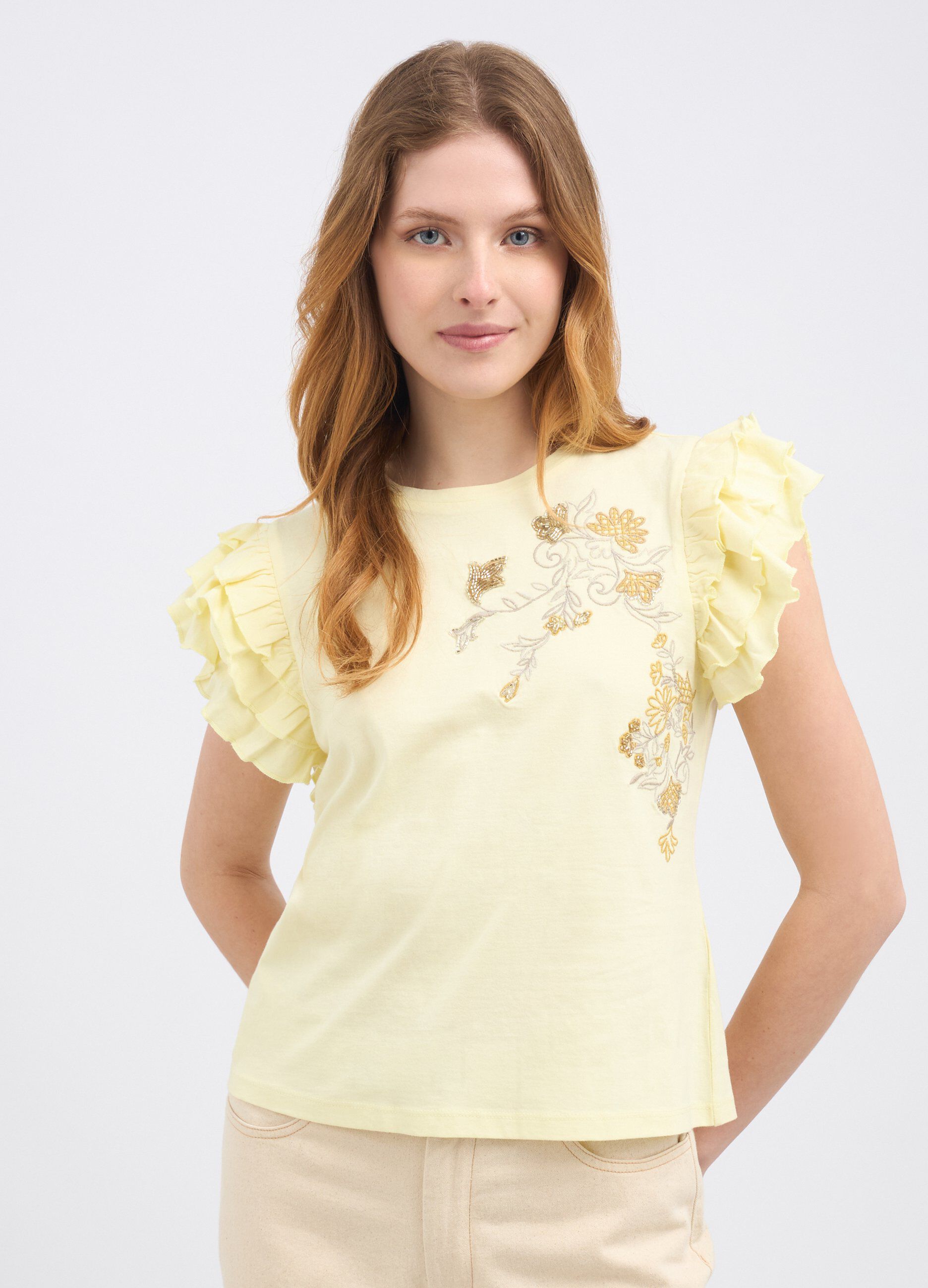 T-shirt con maniche ad aletta donna_0