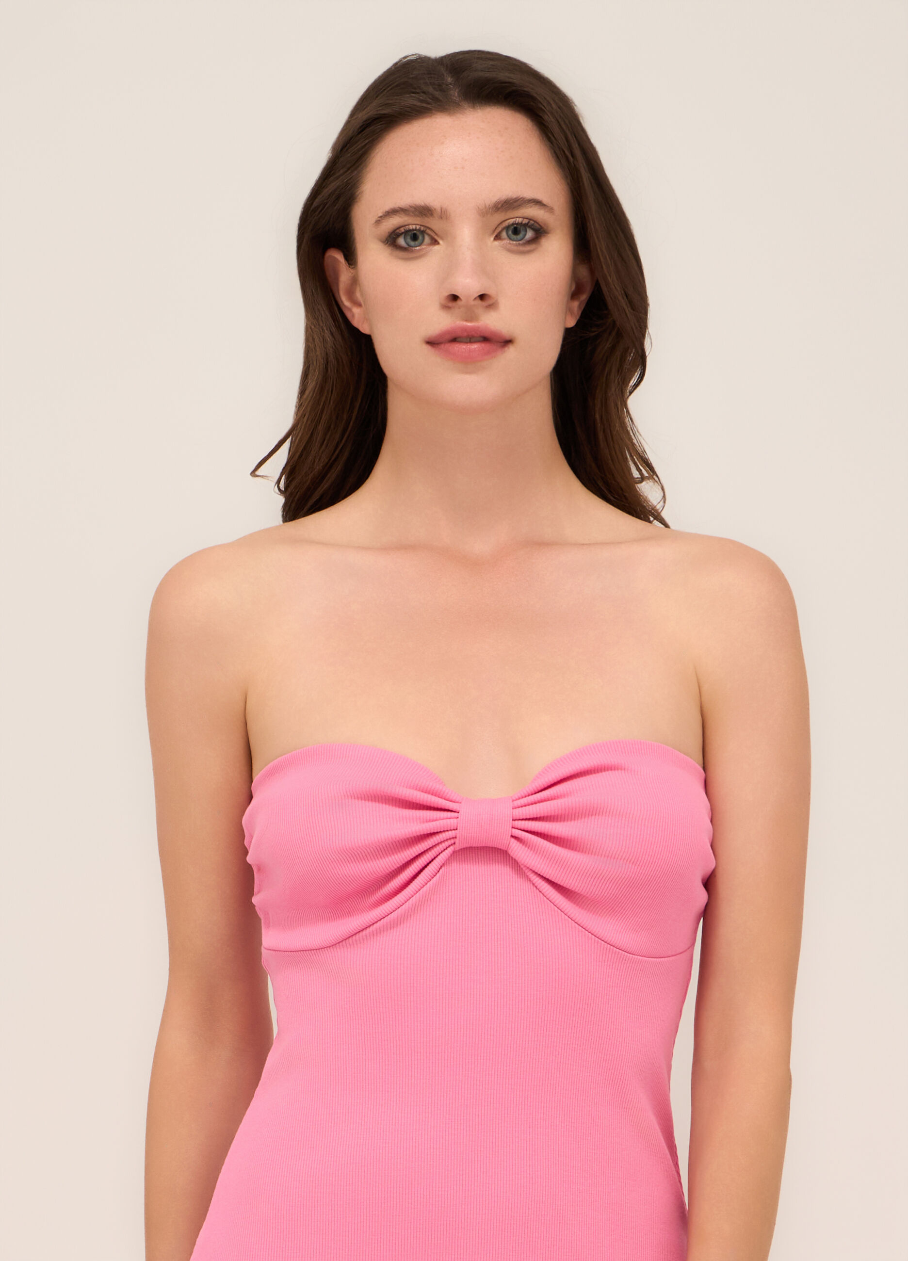Abito corto in costina di cotone stretch donna_2