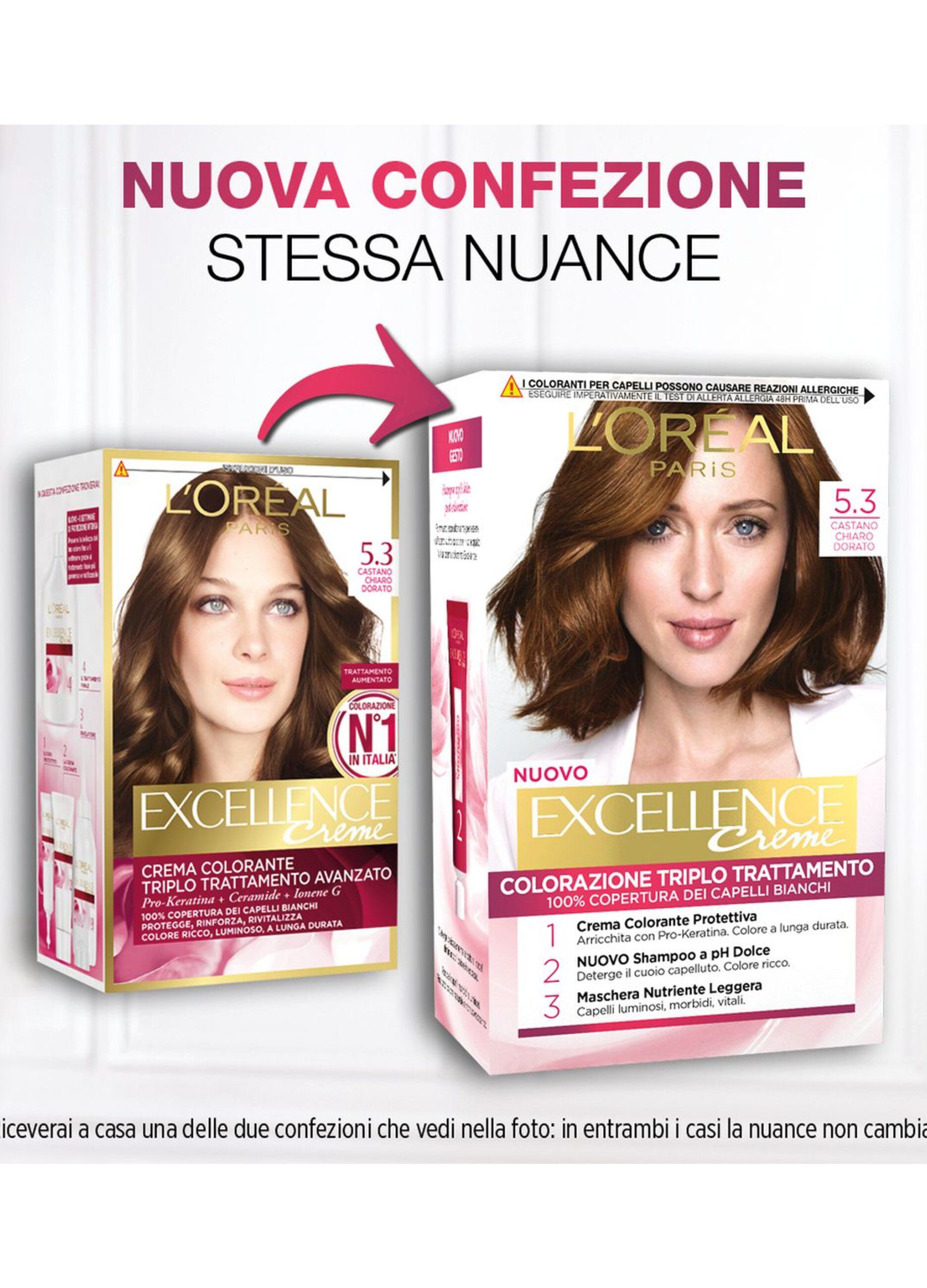 L'Oréal Paris Tinta Capelli Excellence, Copre i capelli bianchi, colore ricco, luminoso e a lunga durata, 5.3 Castano Chiaro Dorato._1