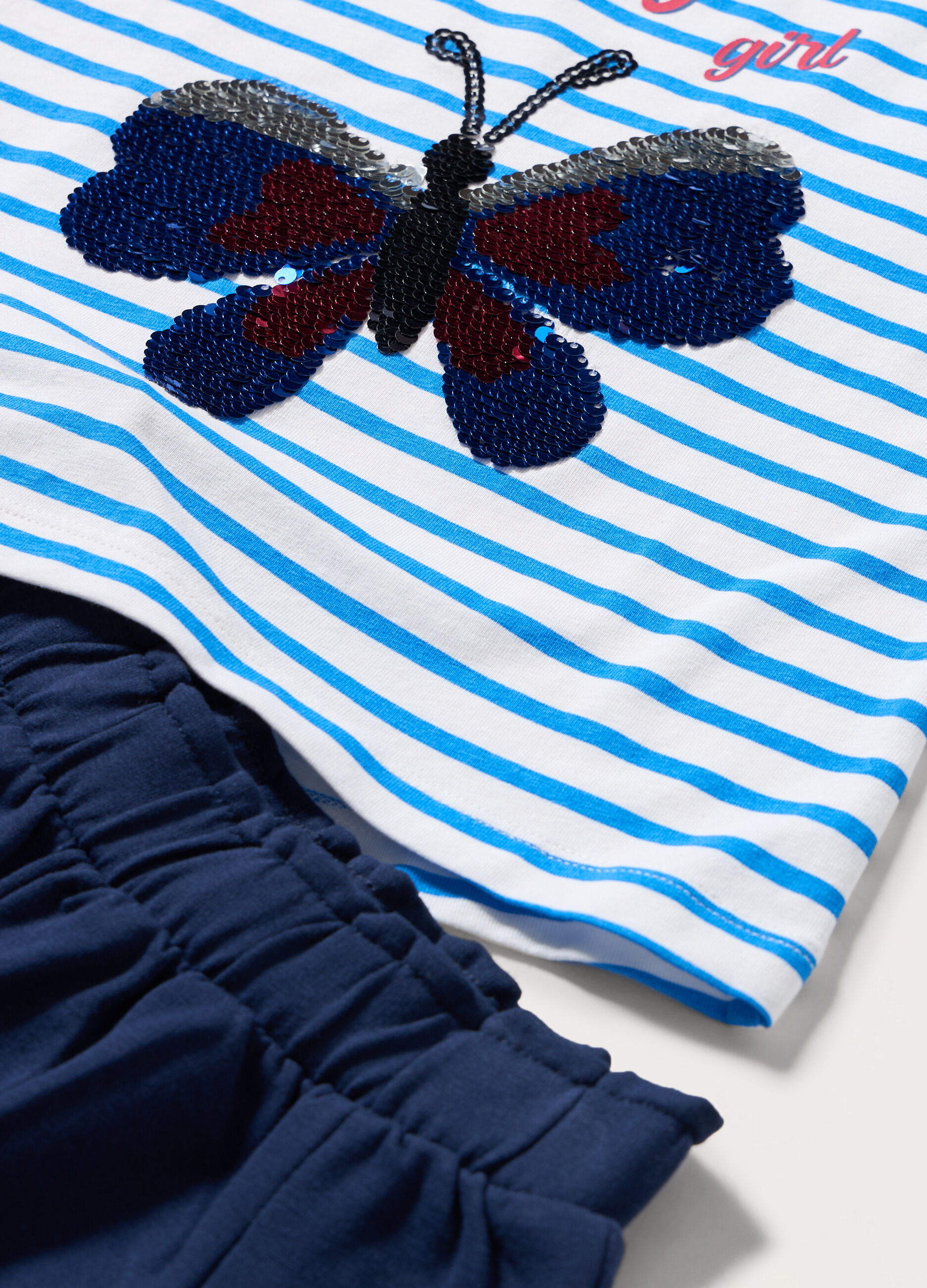 Jogging set corto in cotone stretch con paillettes bambina_1
