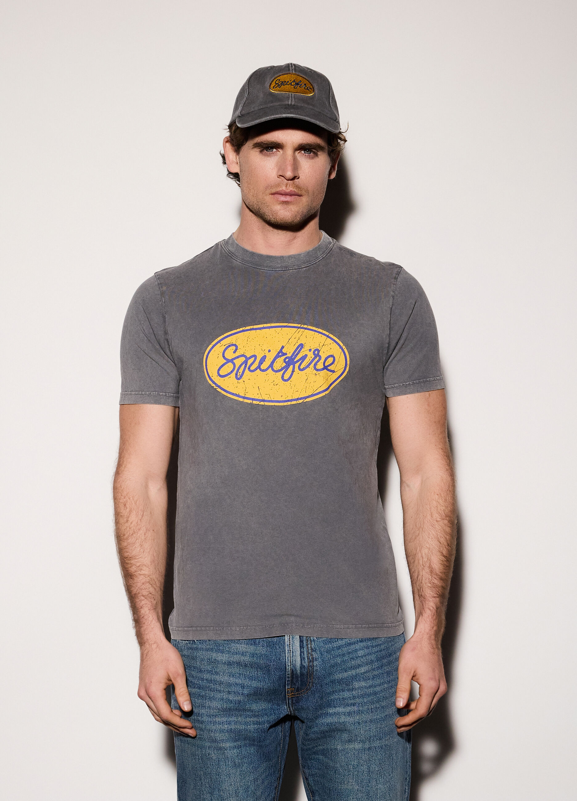 T-shirt in jersey di cotone con stampa uomo