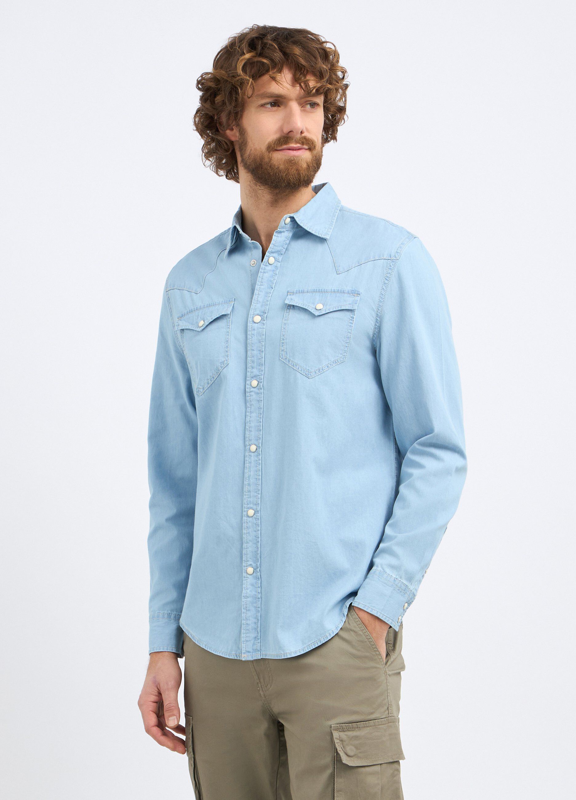 Camicia in denim di puro cotone uomo_0