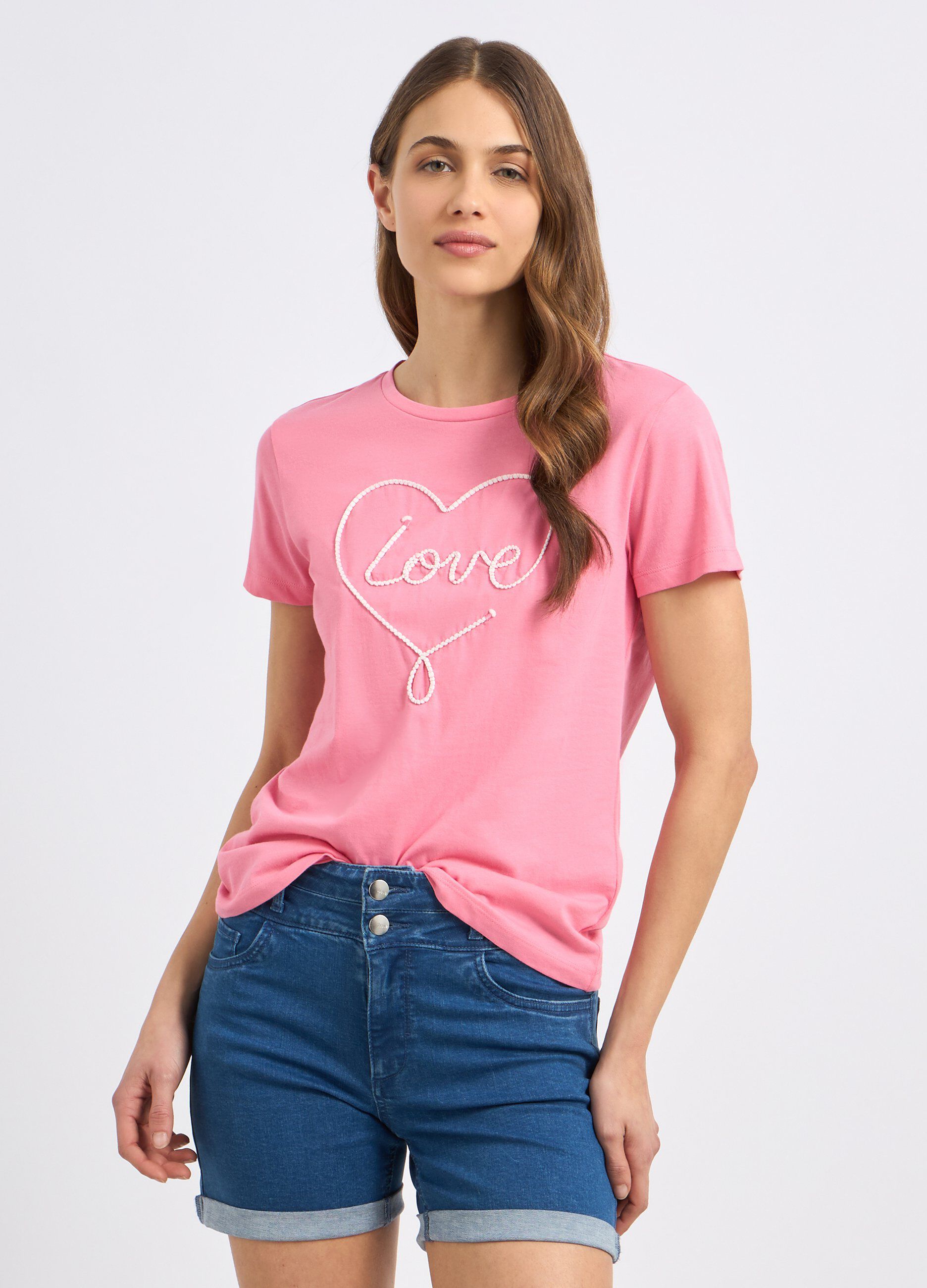 T-shirt in puro cotone con ricamo donna_0