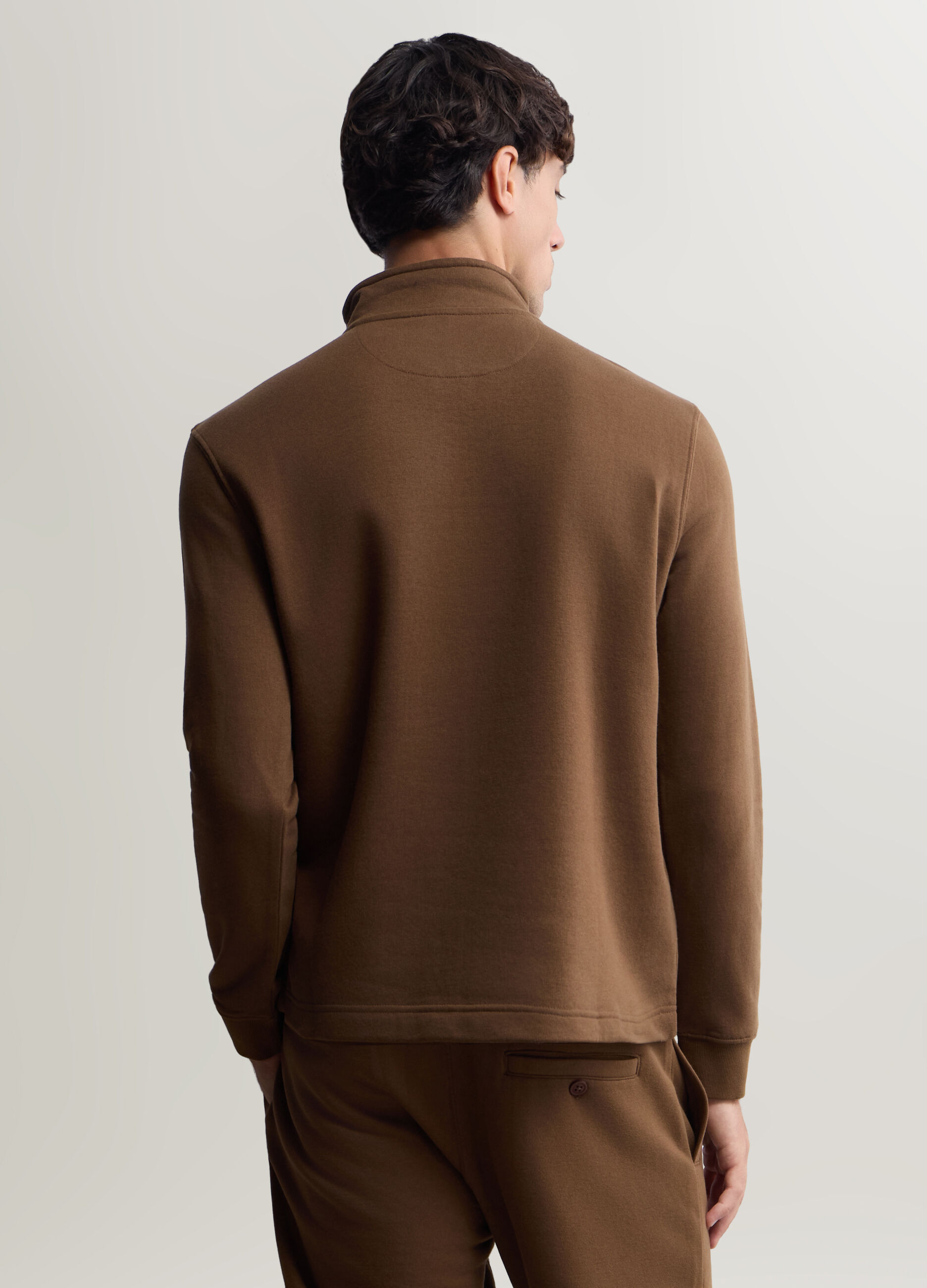 Felpa lupetto con mezza zip in misto cotone uomo_1