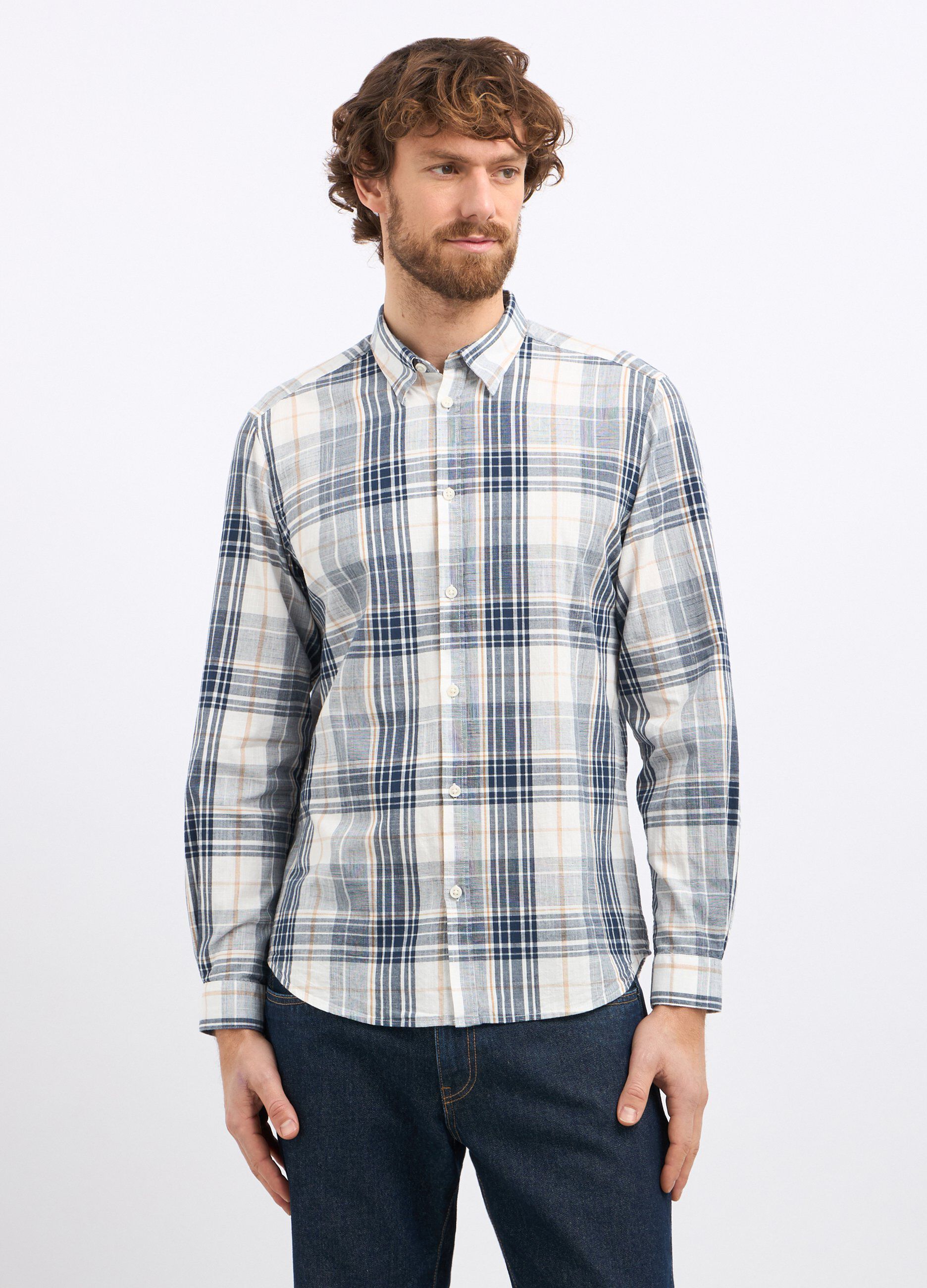 Camicia a quadri in puro cotone uomo_0