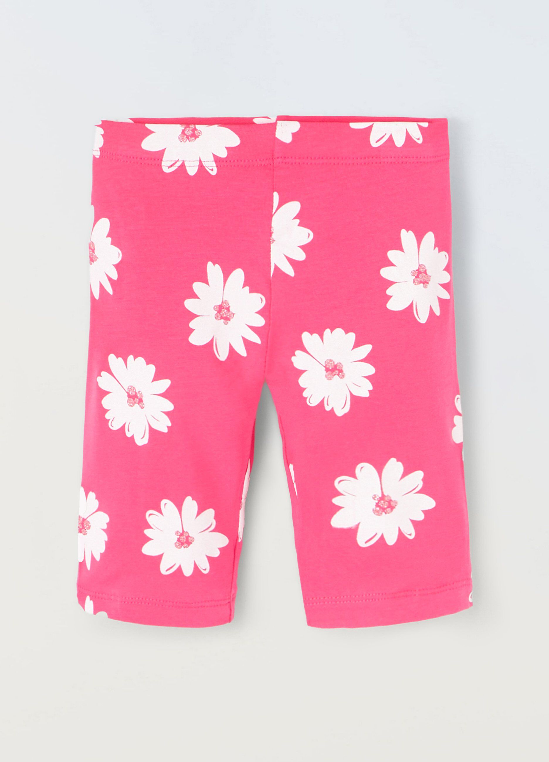 Leggings capri in cotone stretch con stampa bambina_0