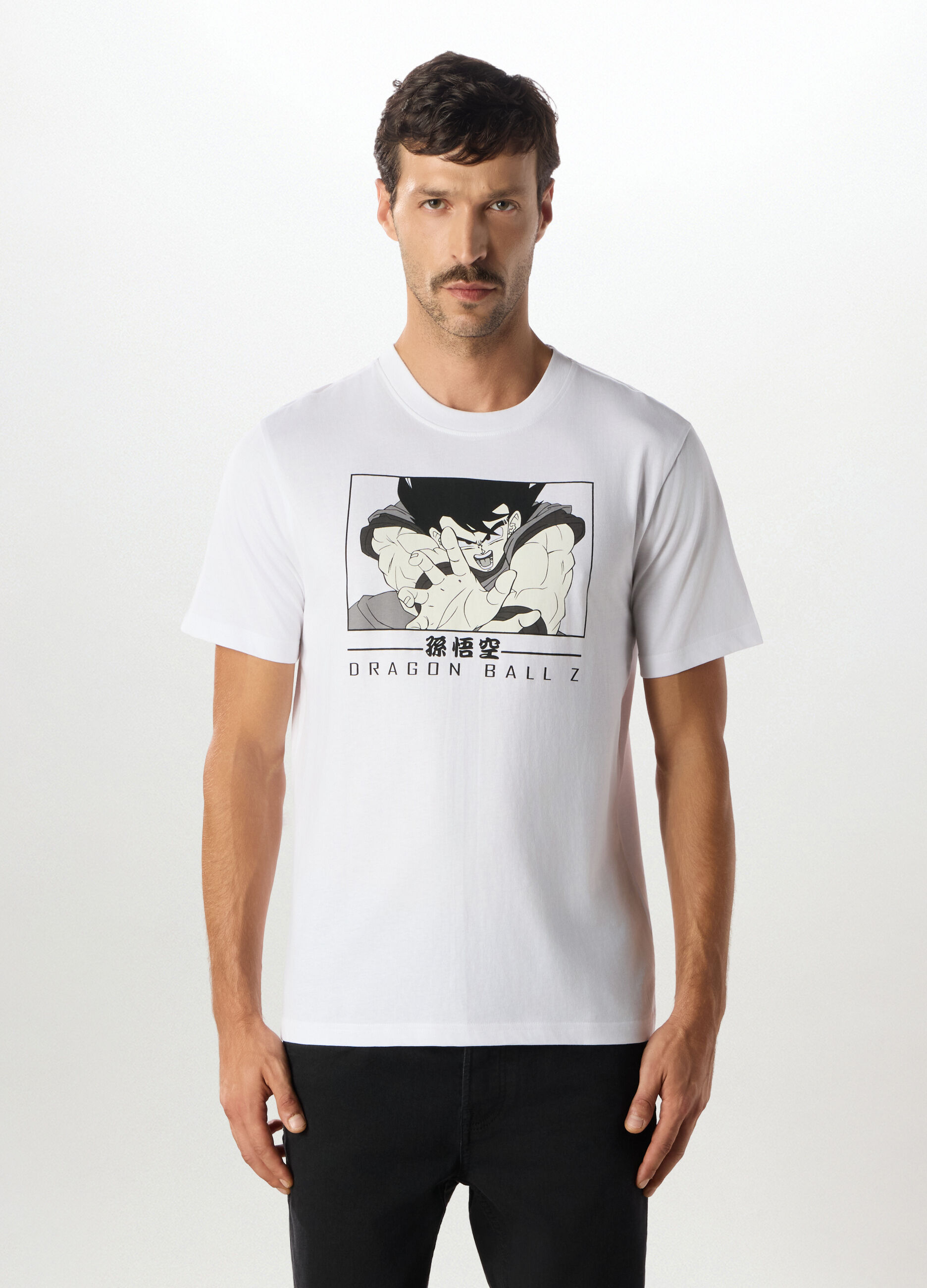 T-shirt girocollo con stampa Dragon Ball in cotone uomo_0