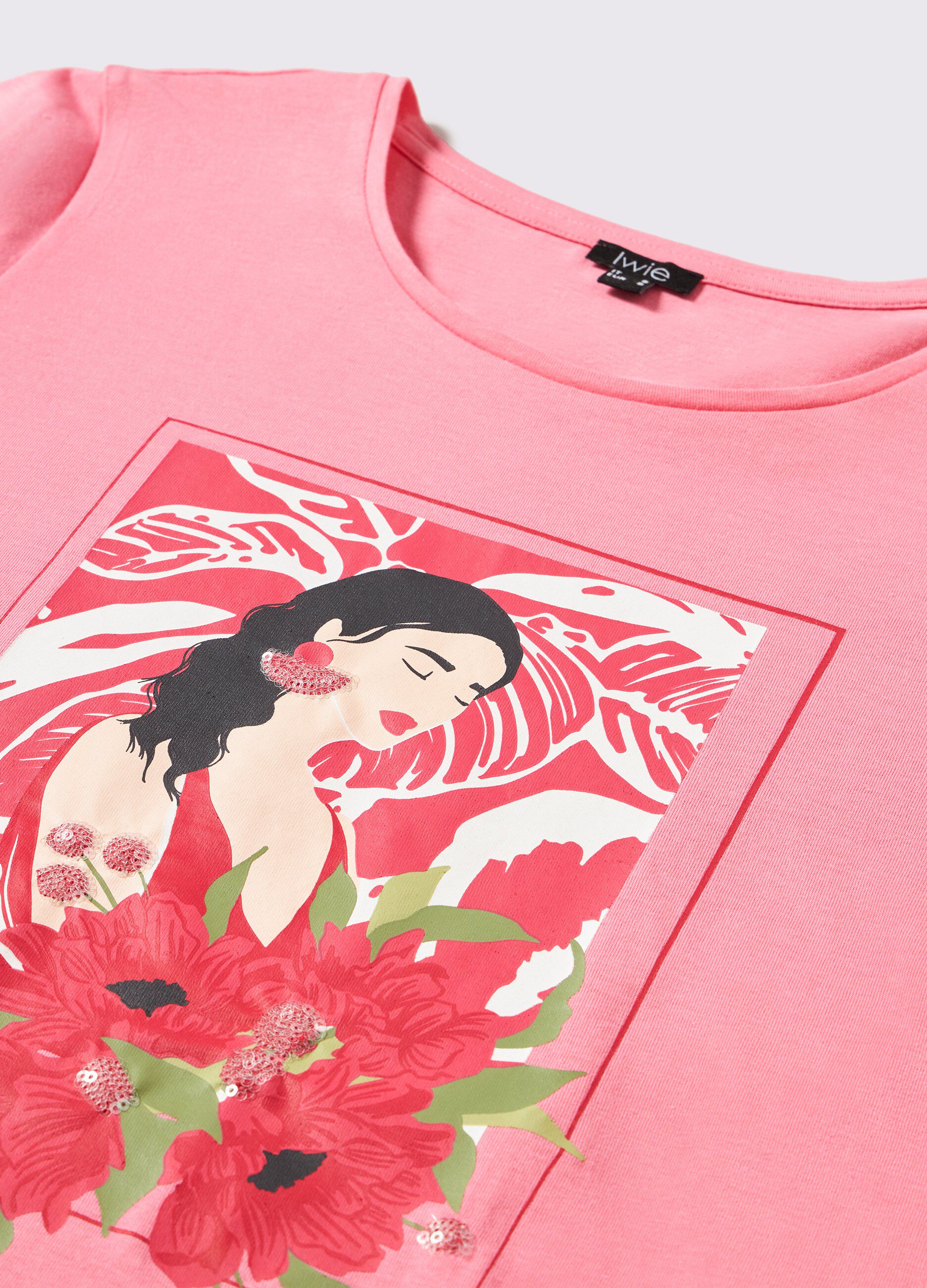 T-shirt in puro cotone con paillettes donna_1