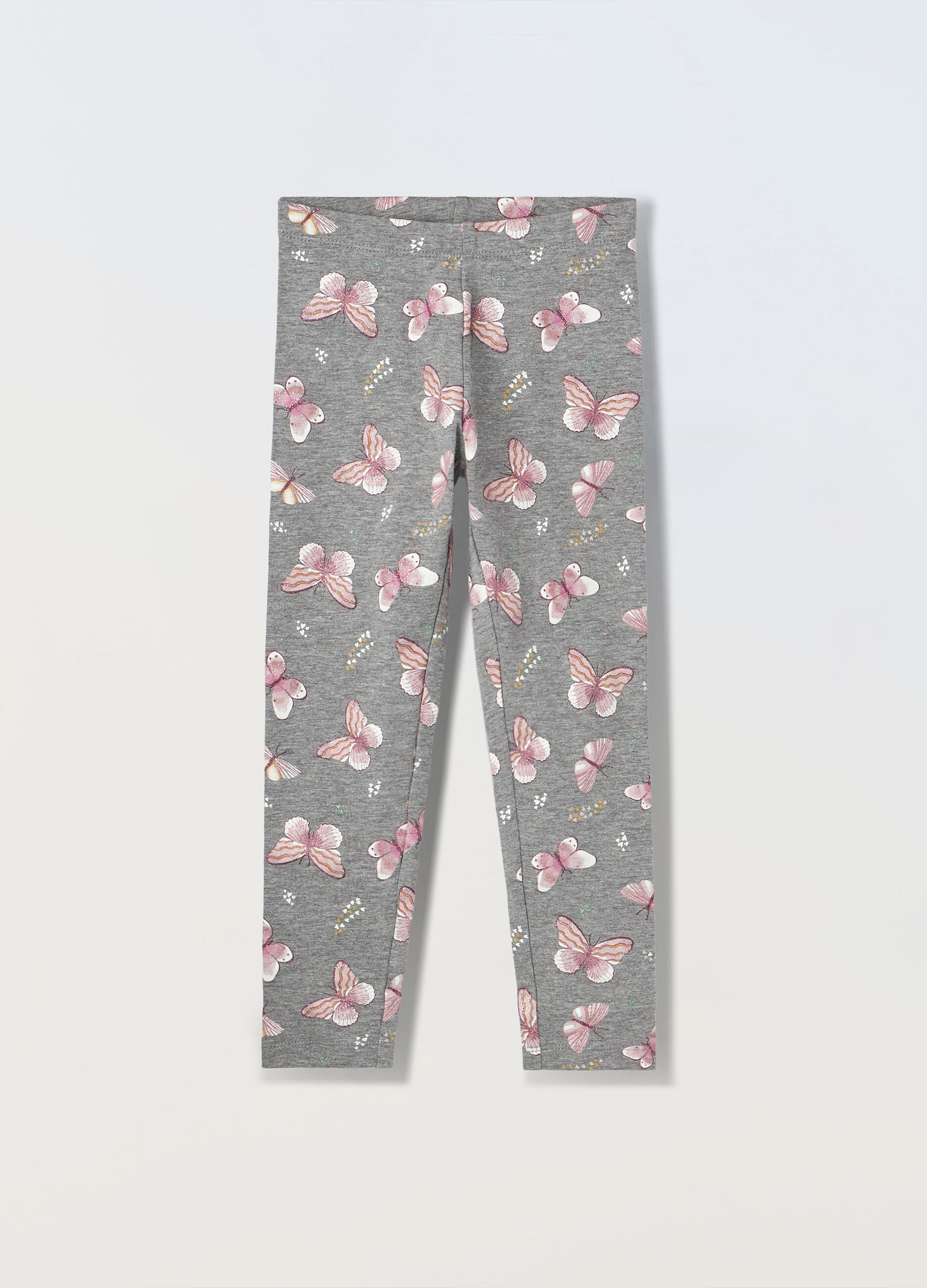Leggings con stampa glitter in cotone stretch bambina_0