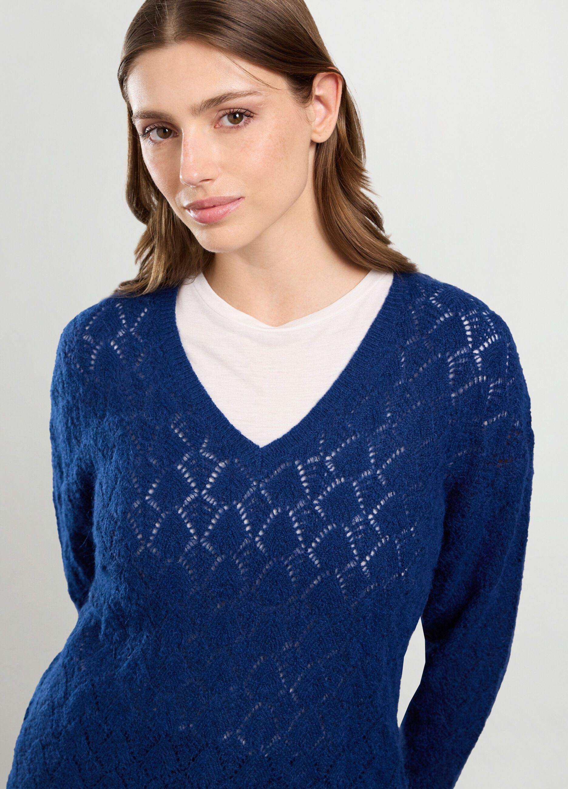 Pullover traforato misto lana di alpaca donna_2