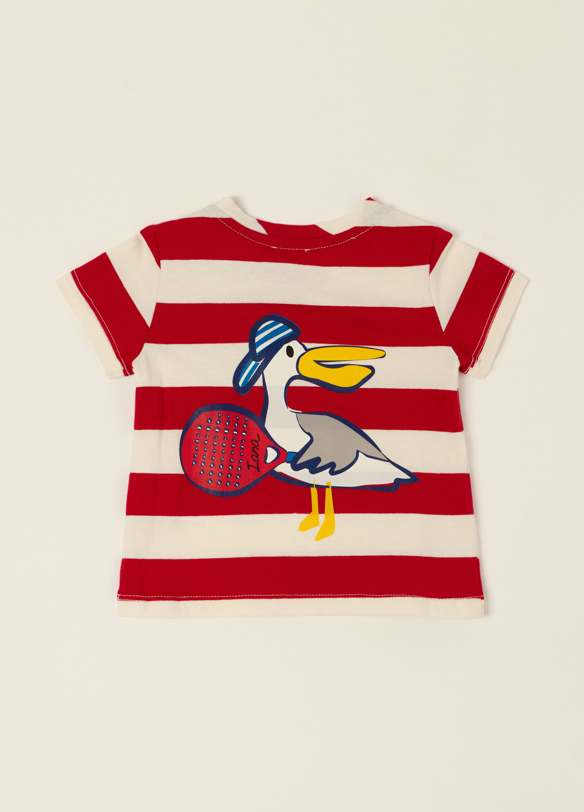 T-shirt rossa a righe in puro cotone_1