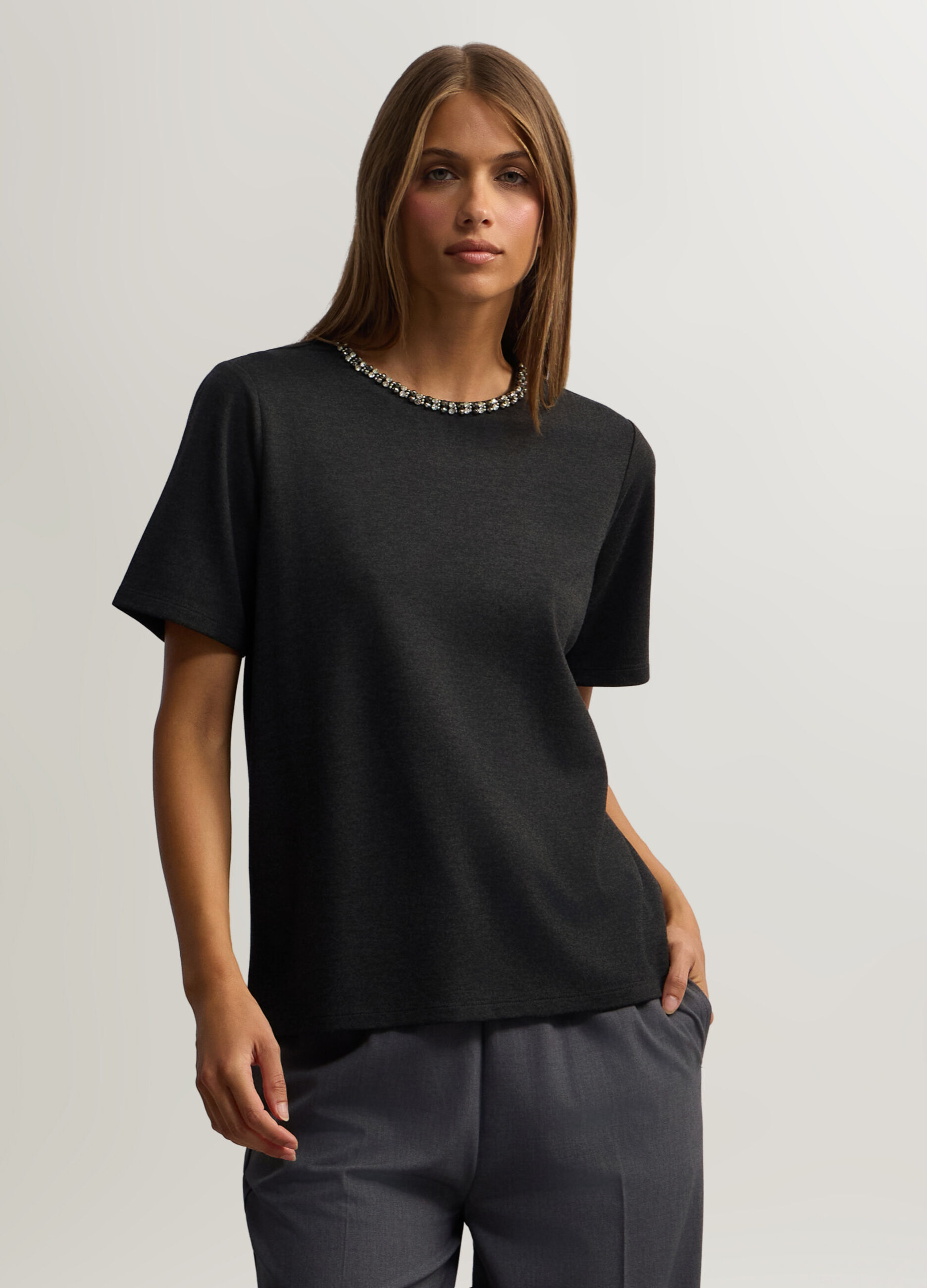 T-shirt girocollo stretch donna_0