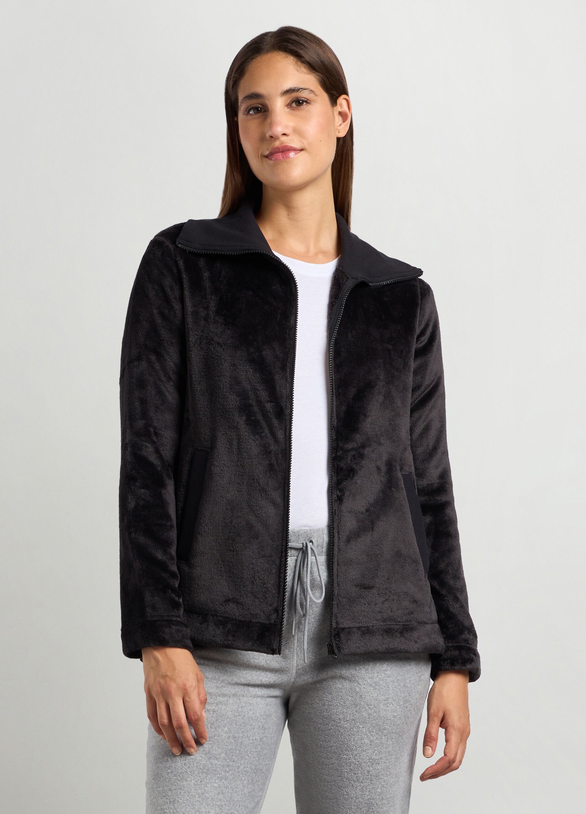 Felpa in sherpa con apertura full zip donna_0
