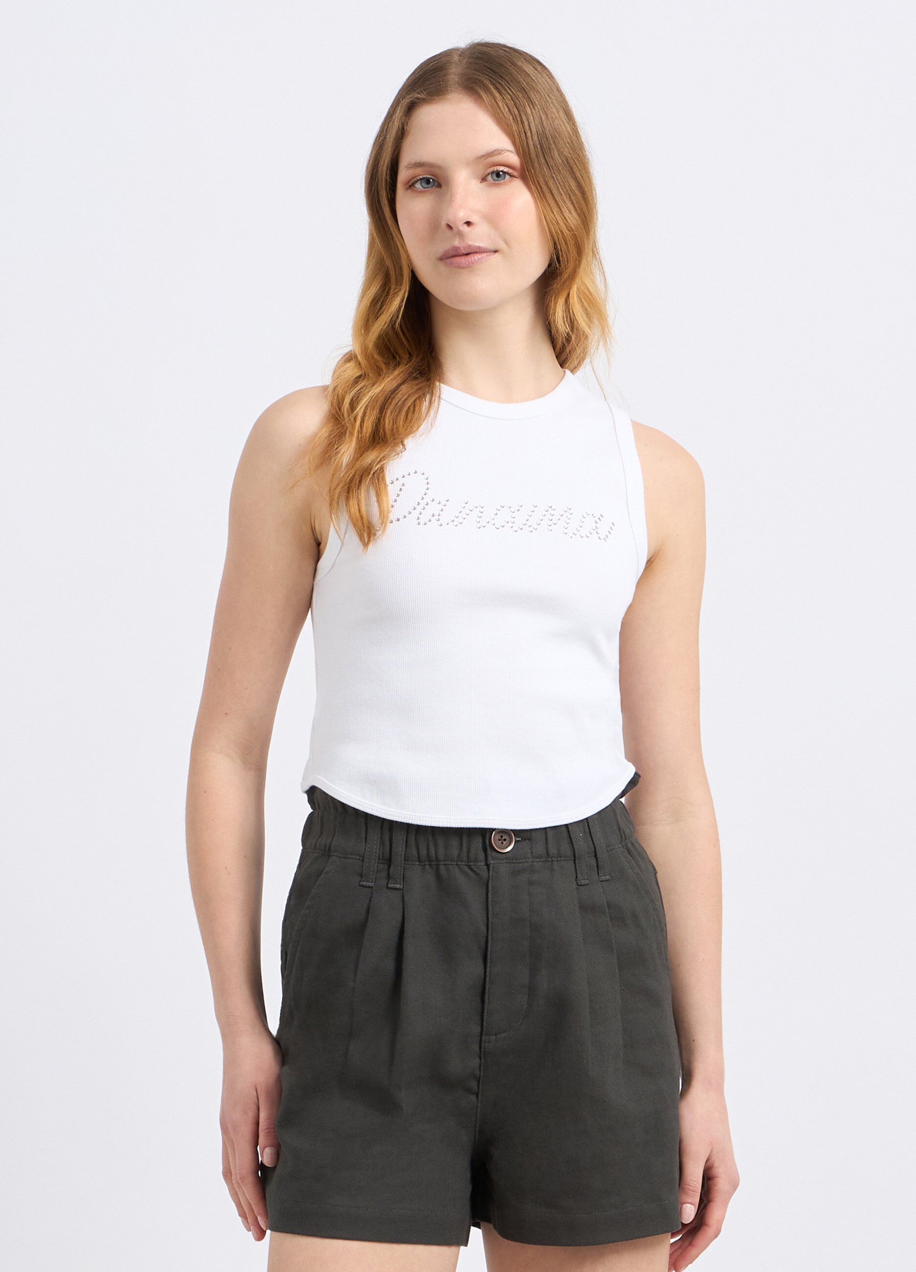 Top cropped in costina di cotone stretch donna_0