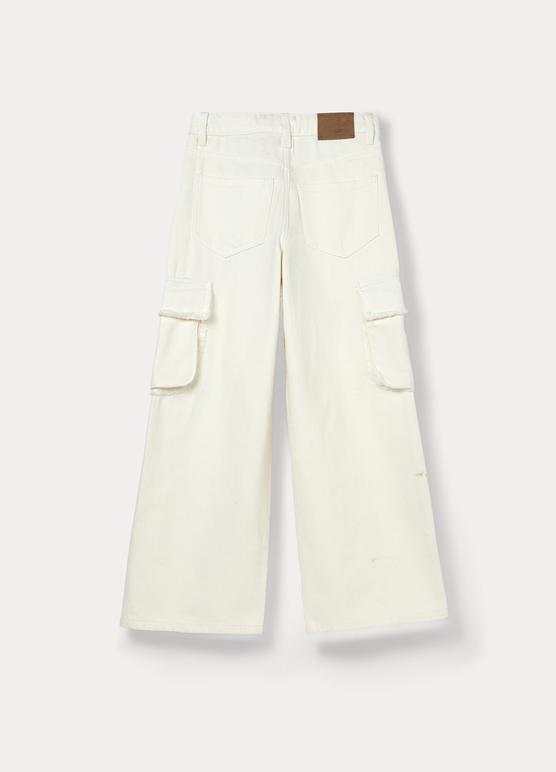 Pantaloni wide leg in twill di puro cotone ragazza_1