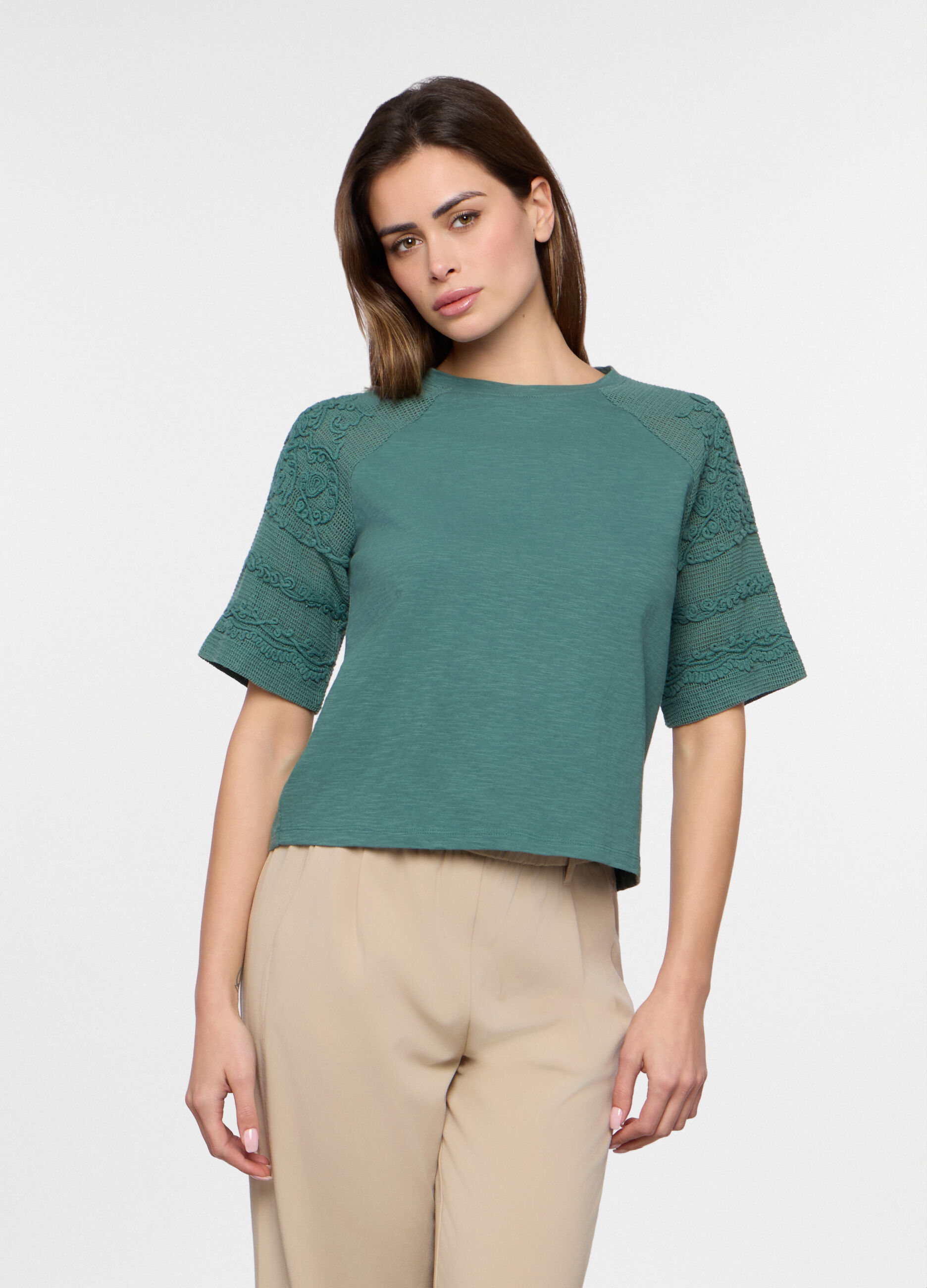 T-shirt in jersey slub di puro cotone donna_0