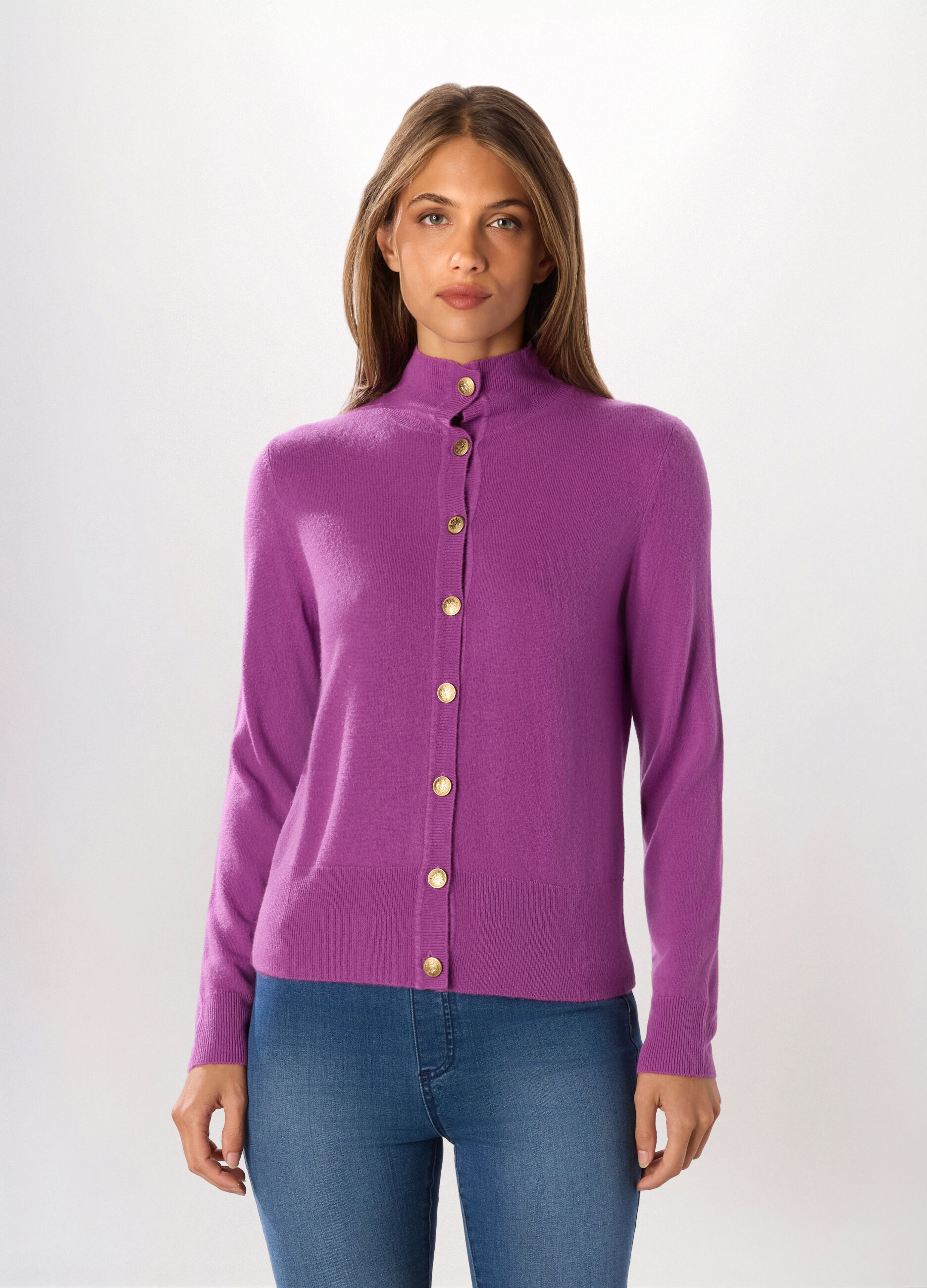 Cardigan tricot a collo alto donna_0