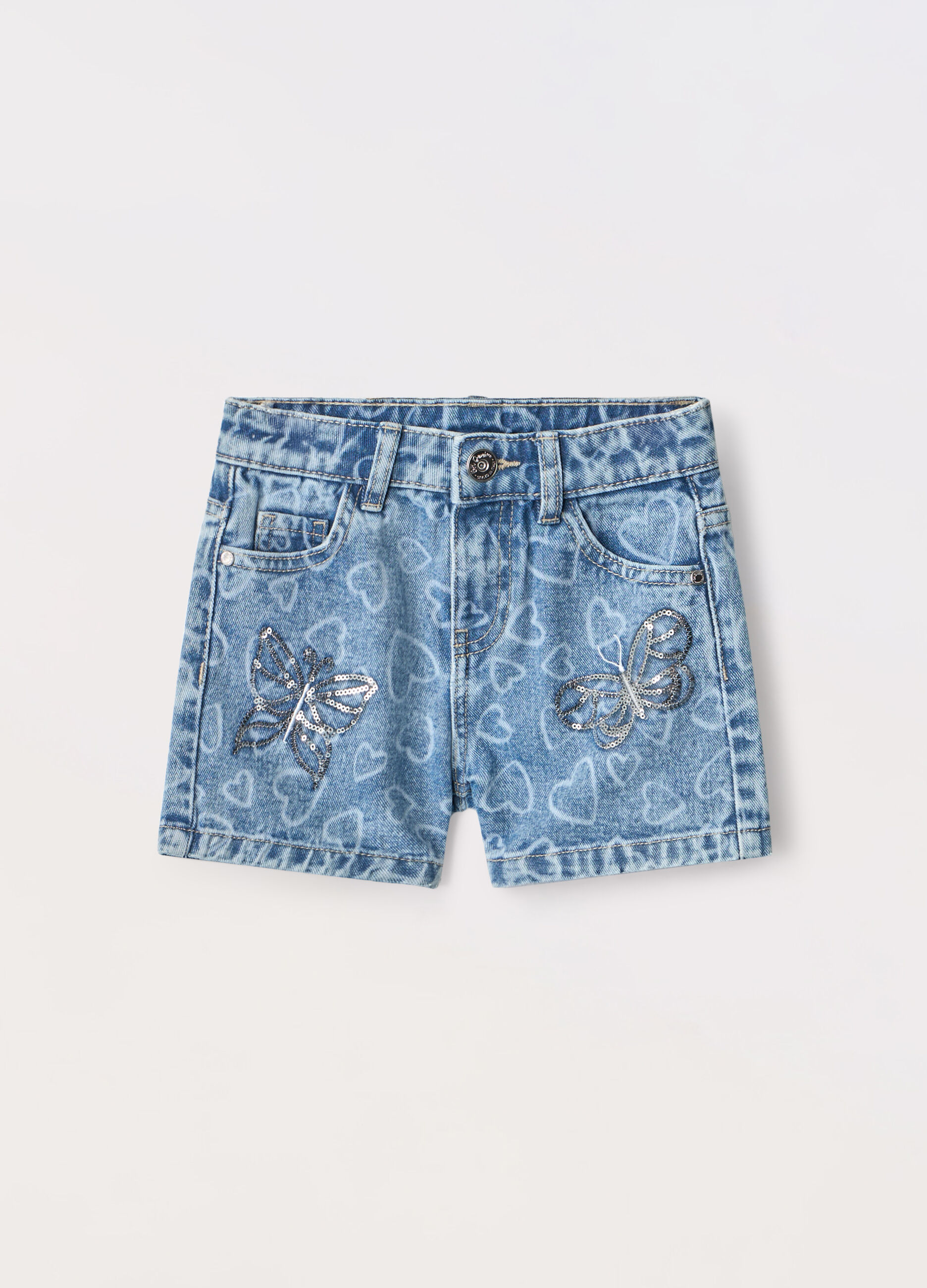 Shorts in denim di puro cotone bambina_0
