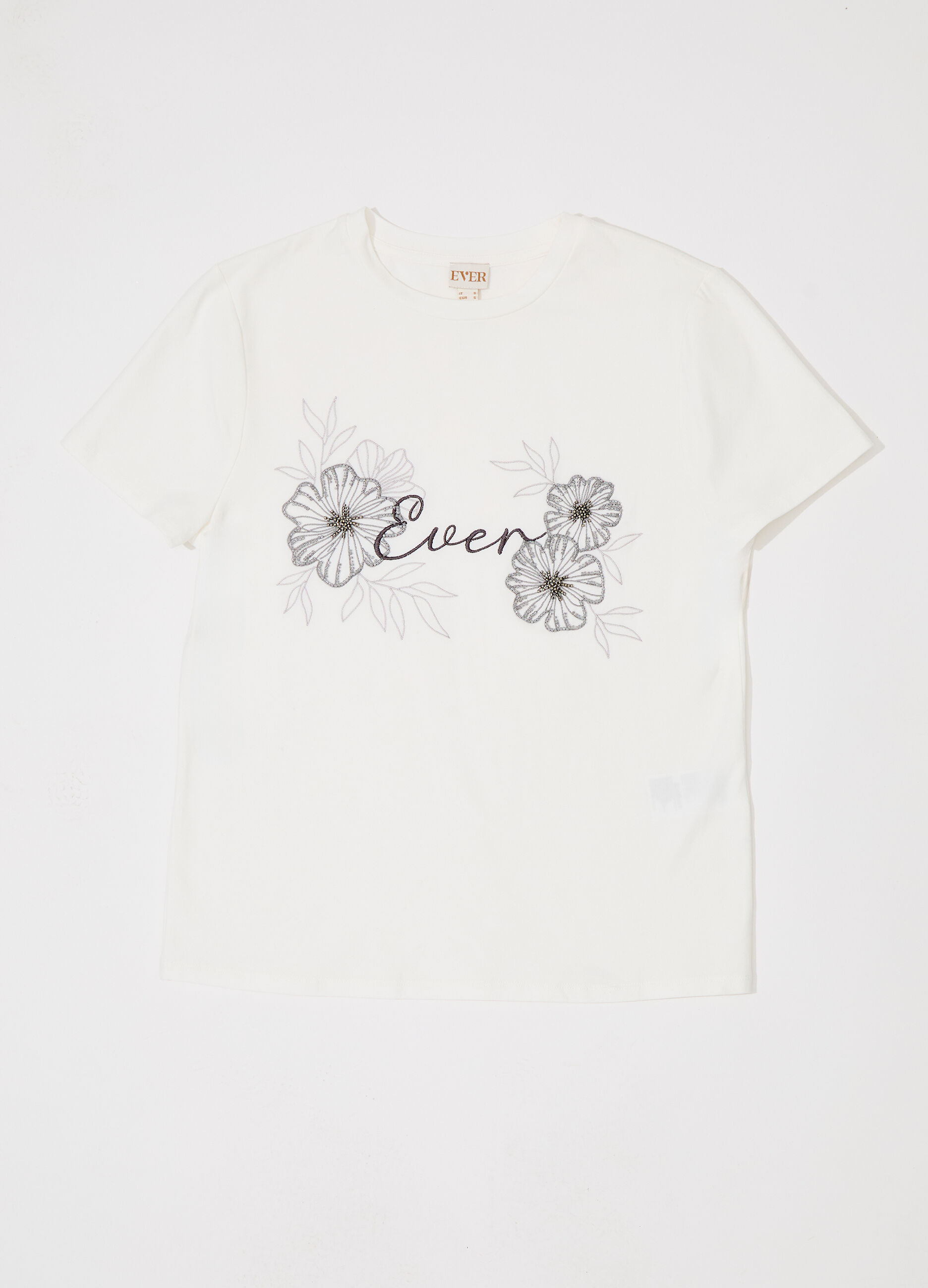 T-shirt in cotone stretch con ricami donna_4